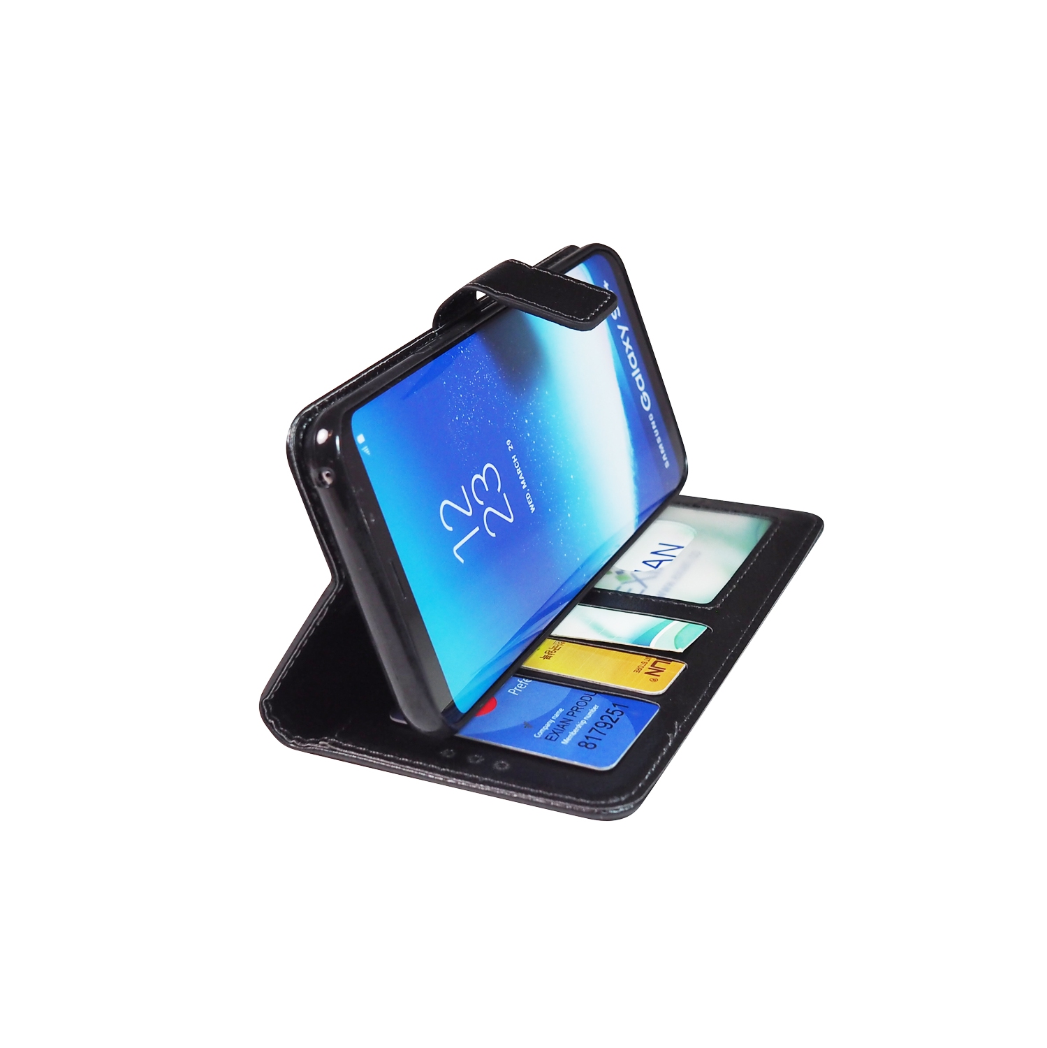 Exian Samsung Galaxy S8 Plus Screen Protectors X 2 and PU Leather Wallet Black