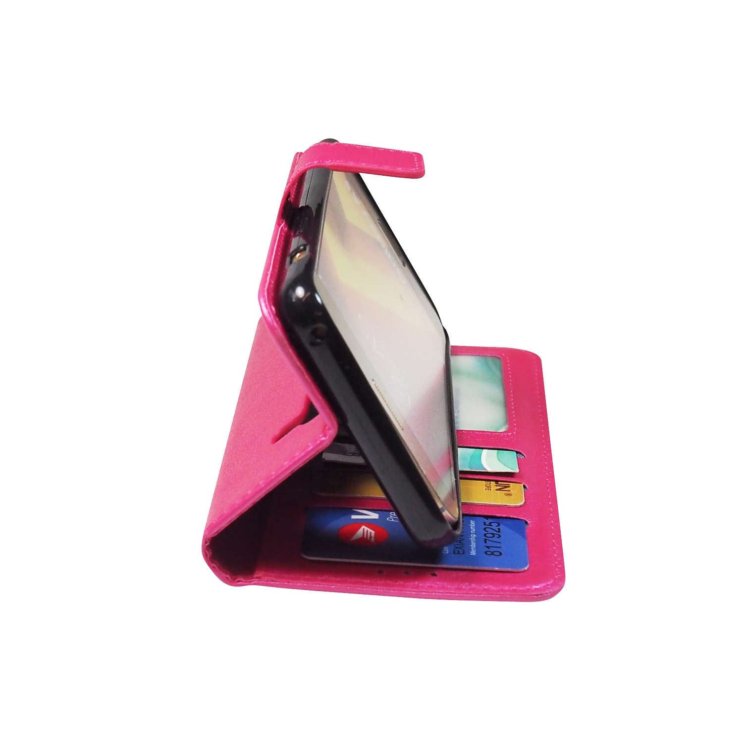 Portefeuille en cuir de polyuréthane d’Exian pour Galaxy A8 2018 de Samsung - Rose vif