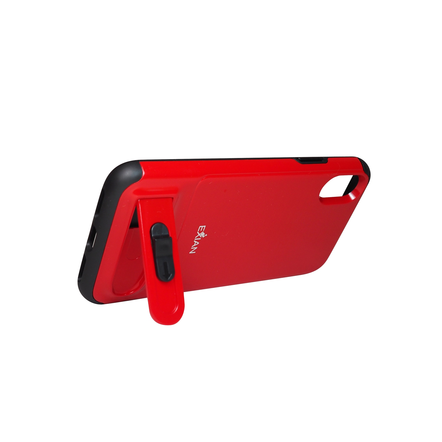 Exian iPhone X Screen Protectors X 2 and Armored Case with Stand & Card Slot Red