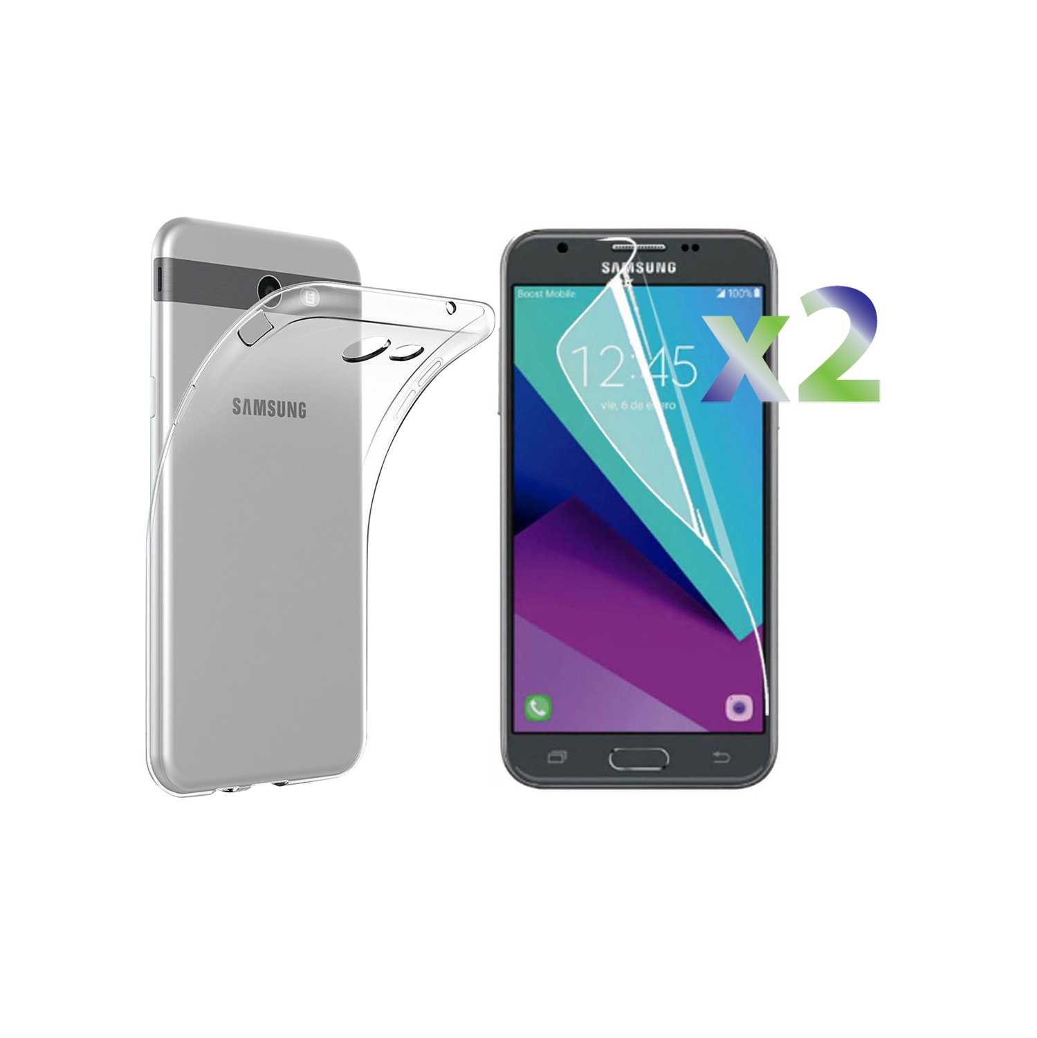 Protecteurs d’écran d’Exian pour Galaxy J3 prime de Samsung X 2 et TPU mince transparent