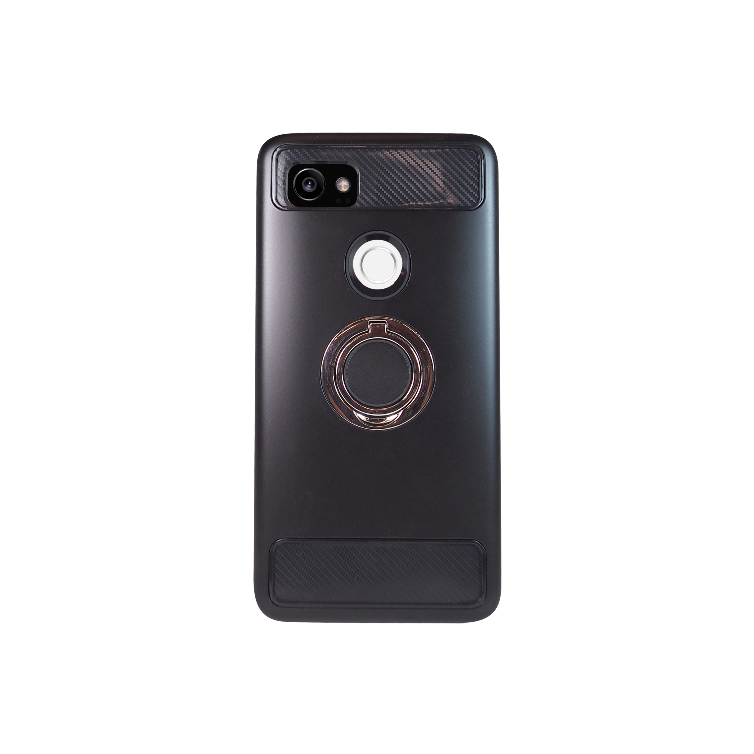 Exian Google Pixel 2 Armored Case with Metal Ring Holder / Stand & Built-In Magnetic Metal Black