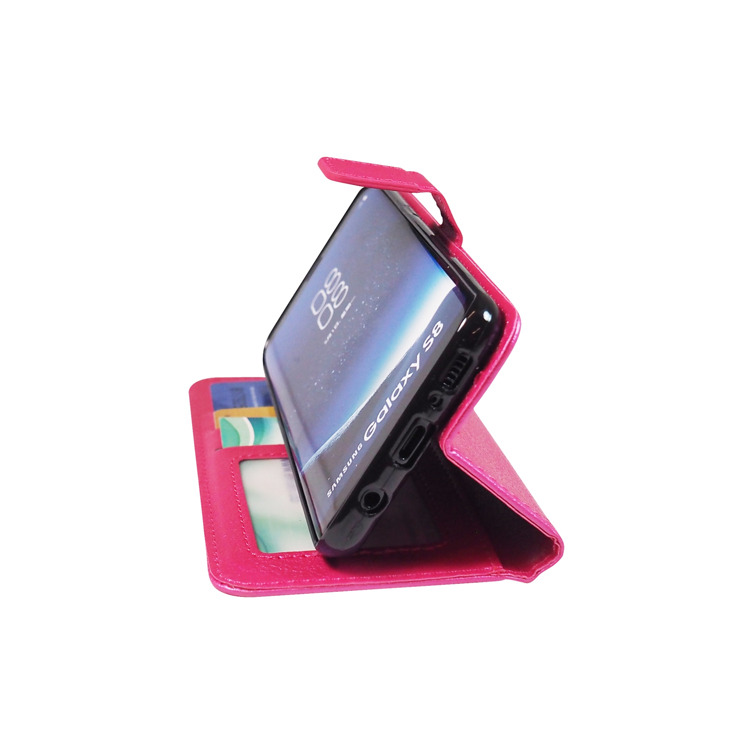 Exian Samsung Galaxy S8 Screen Protectors X 2 and PU Leather Wallet Hot Pink