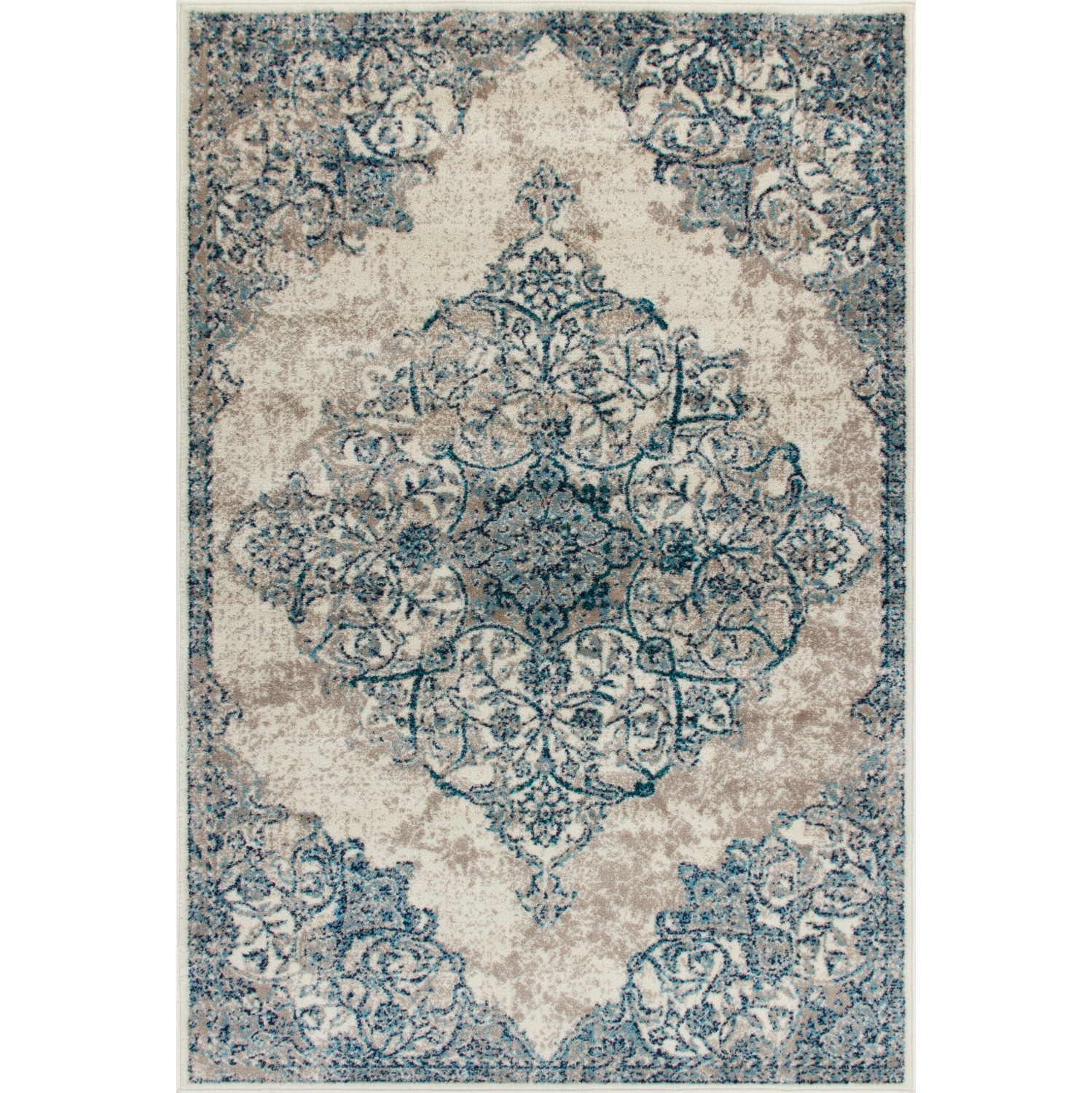 Carpette Saville bleue et beige 5 pi 3 po x 7 pi 8 po