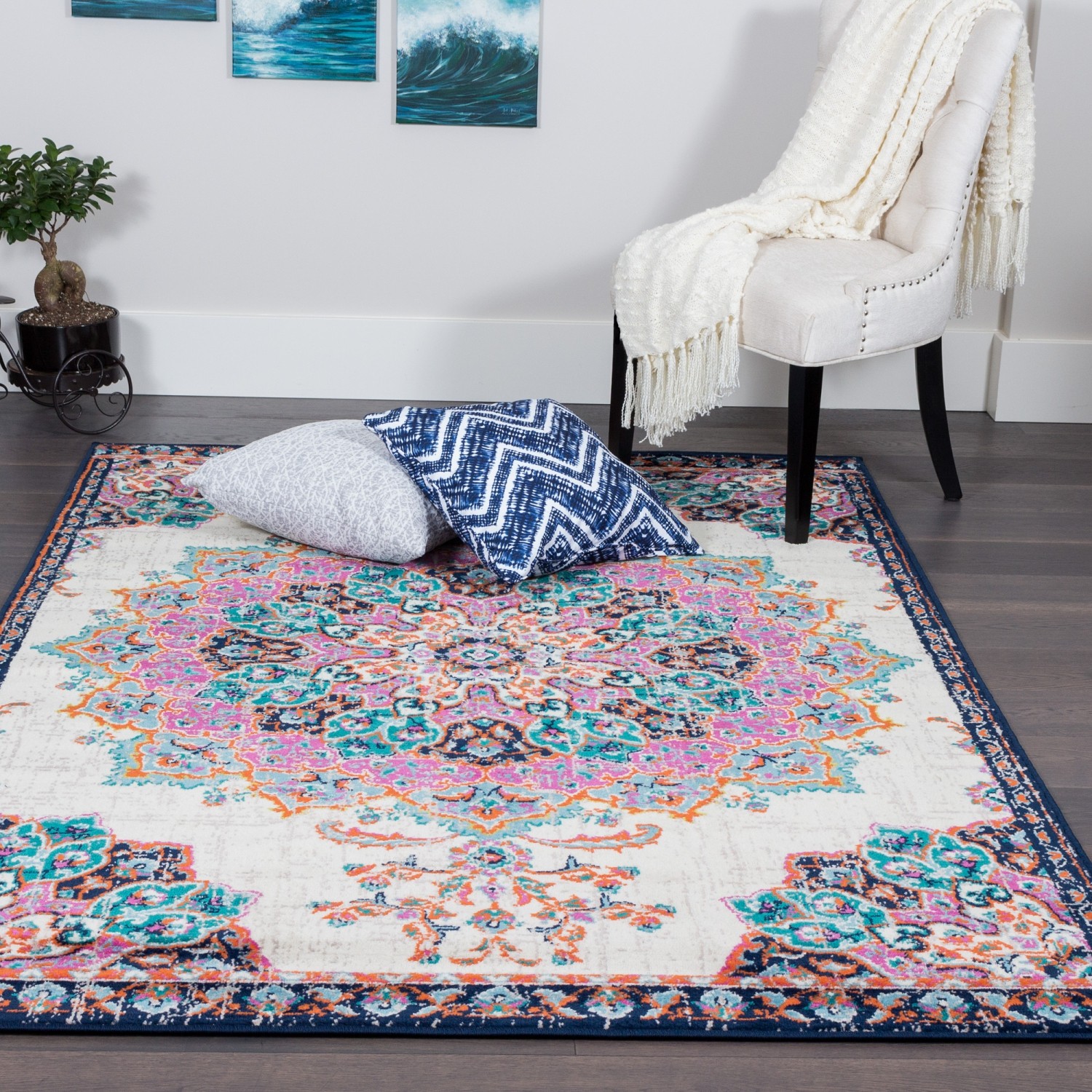 Tapis d'appoint Saville Vintage, rose, 5 pi 3 po x 7 pi 8 po