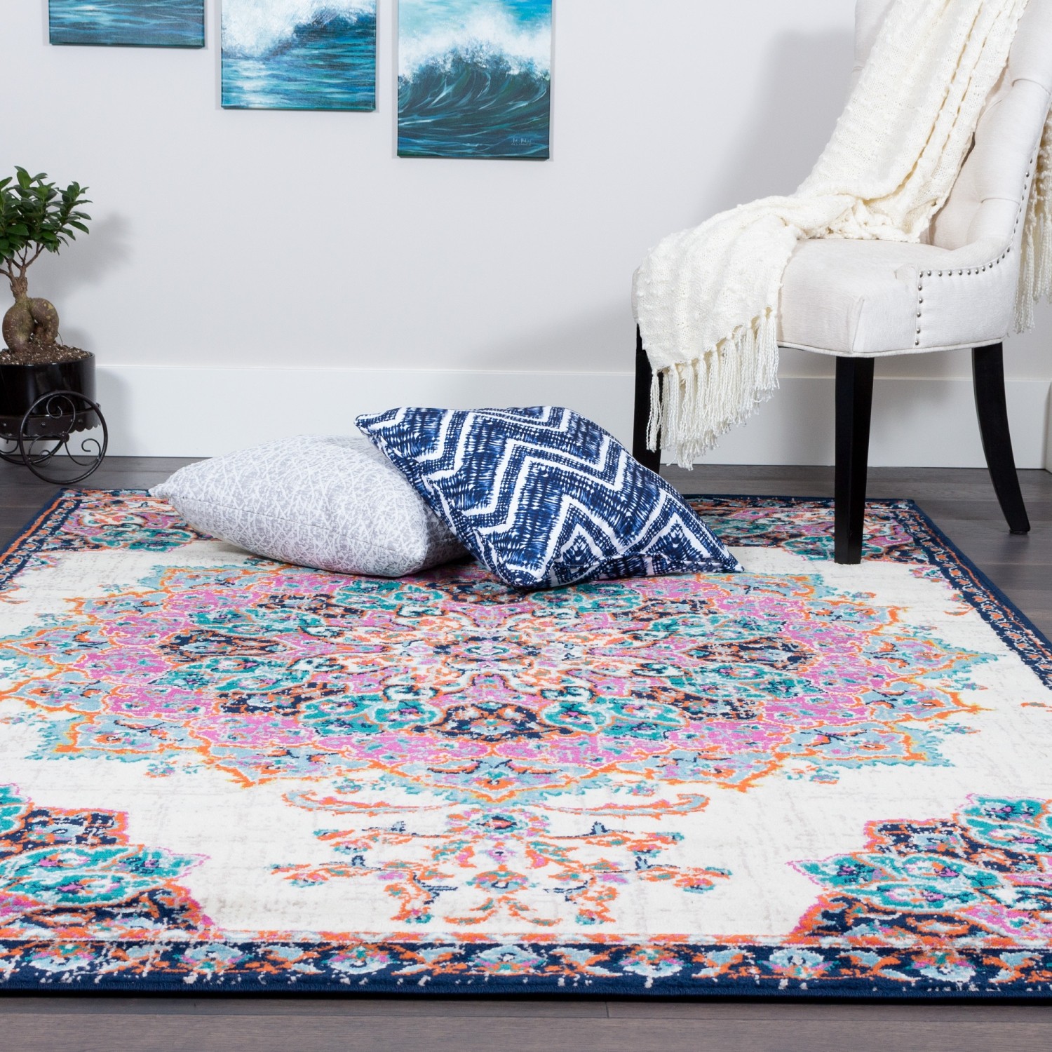 Tapis d'appoint Saville Vintage, rose, 5 pi 3 po x 7 pi 8 po