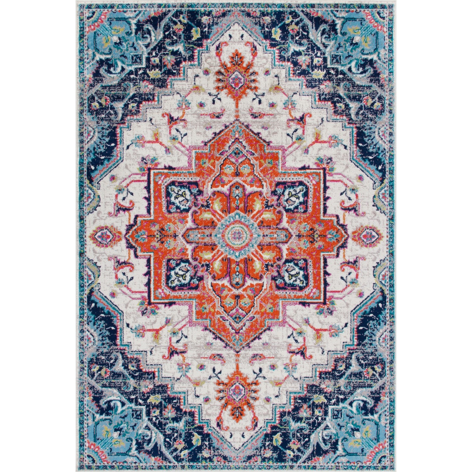 Saville Vintage Diamond Navy Area Rug 6'7" x 9'4"