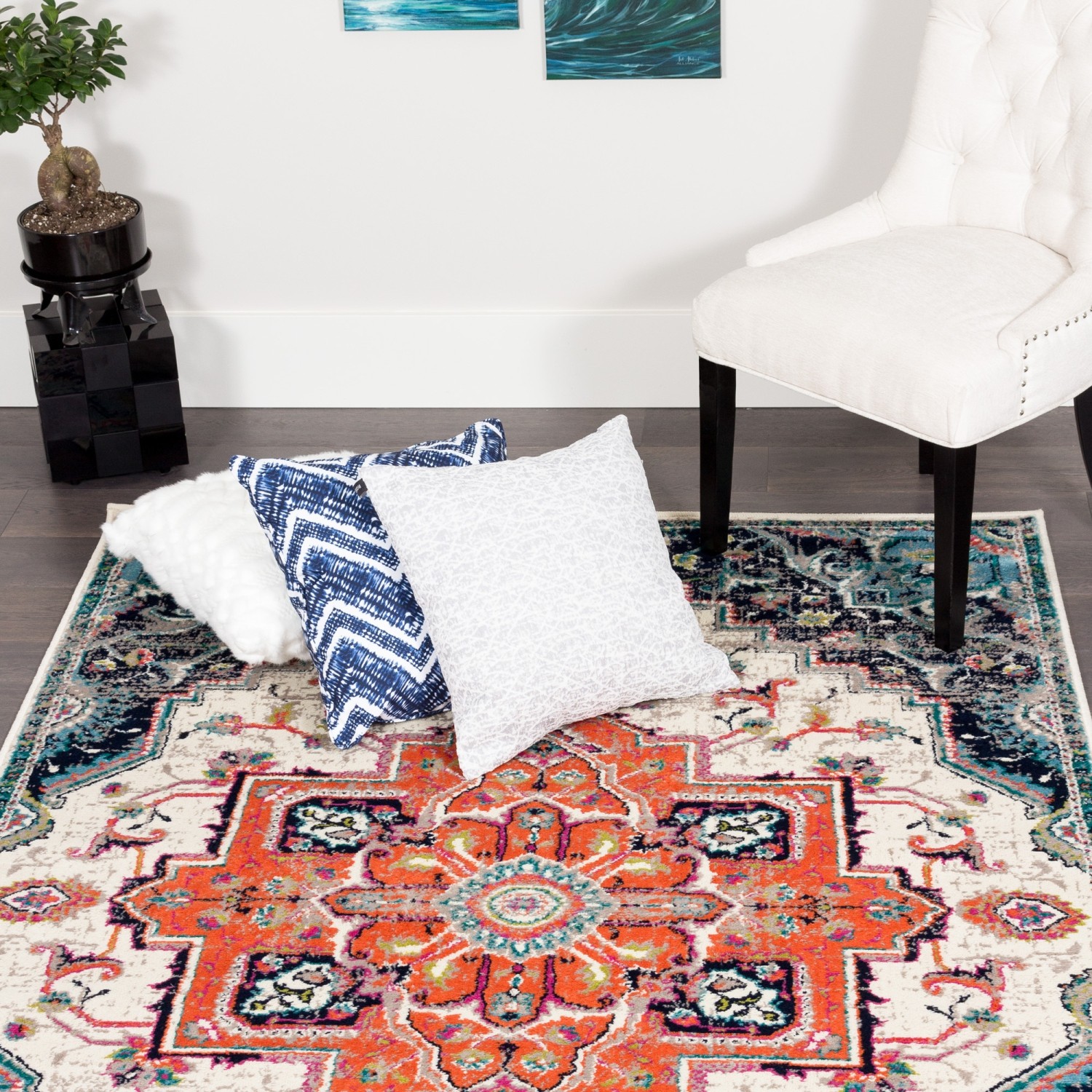 Saville Vintage Diamond Navy Area Rug 6'7" x 9'4"