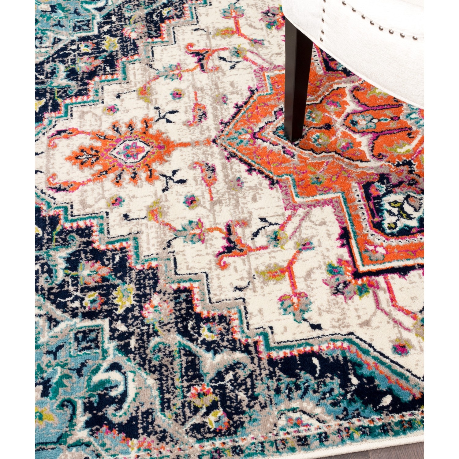 Saville Vintage Diamond Navy Area Rug 6'7" x 9'4"