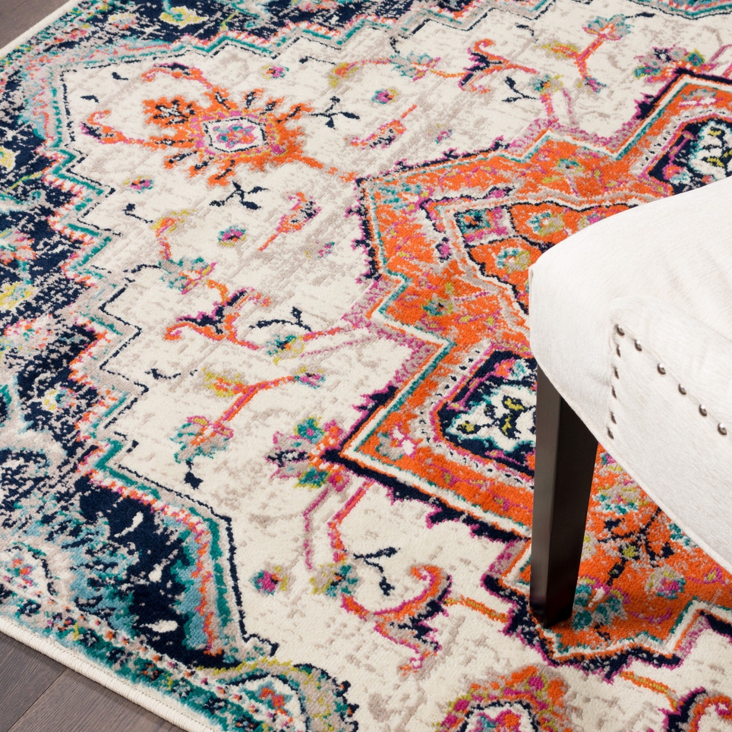 Saville Vintage Diamond Navy Area Rug 6'7" x 9'4"