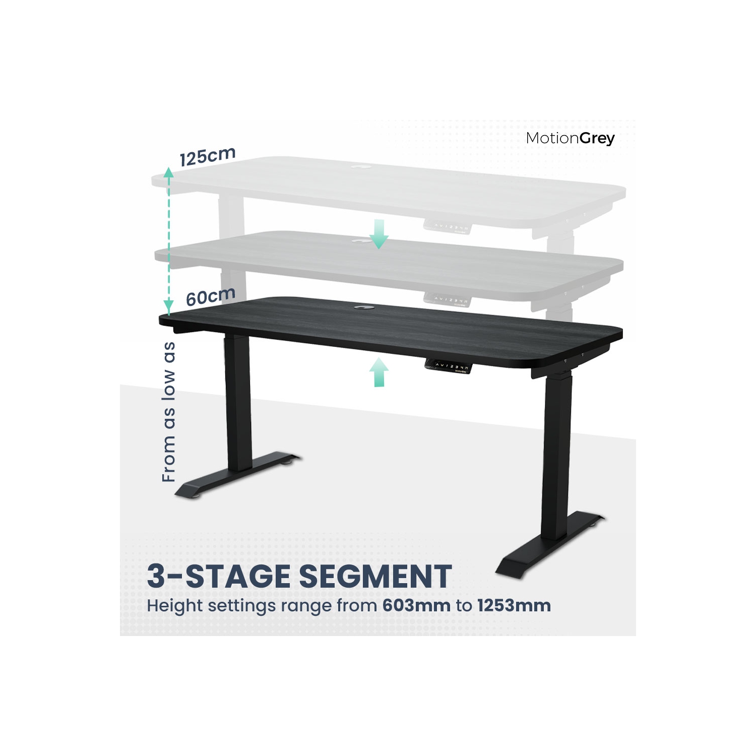 MotionGrey Height Adjustable German Electric Dual Motors Sit to Stand Computer Home and Office Standing Desk - Black Frame