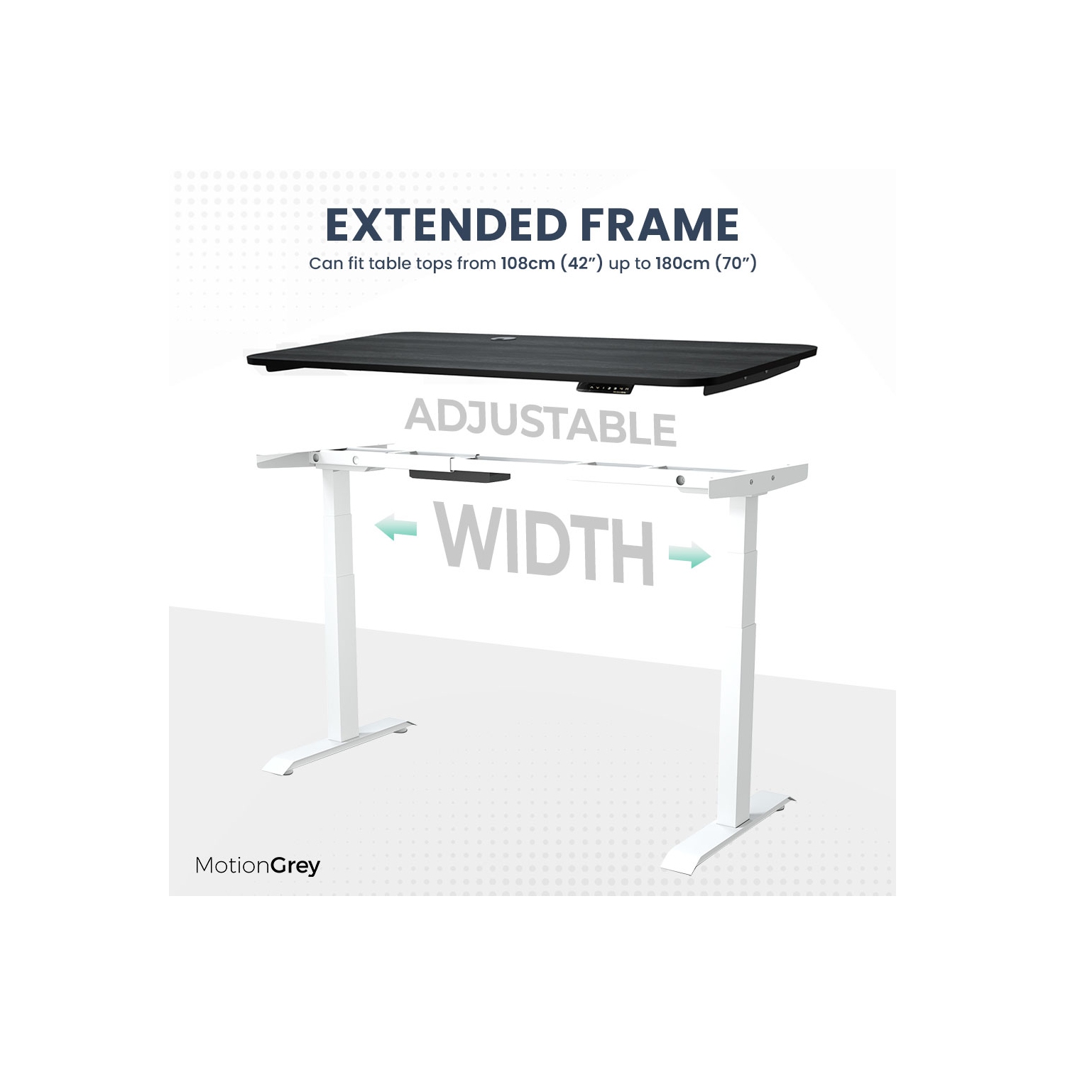 MotionGrey Height Adjustable German Electric Dual Motors Sit to Stand Computer Table Home and Office Standing Desk - White Frame with Tabletop