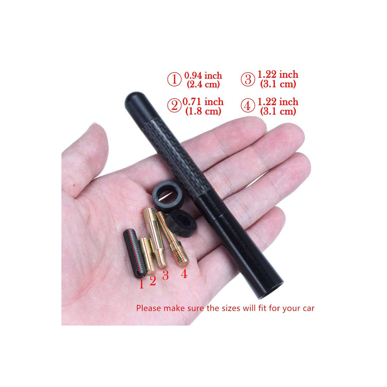 1 antenne radio AM/FM de voiture universelle noire en fibre de carbone avec vis, 4.8 po