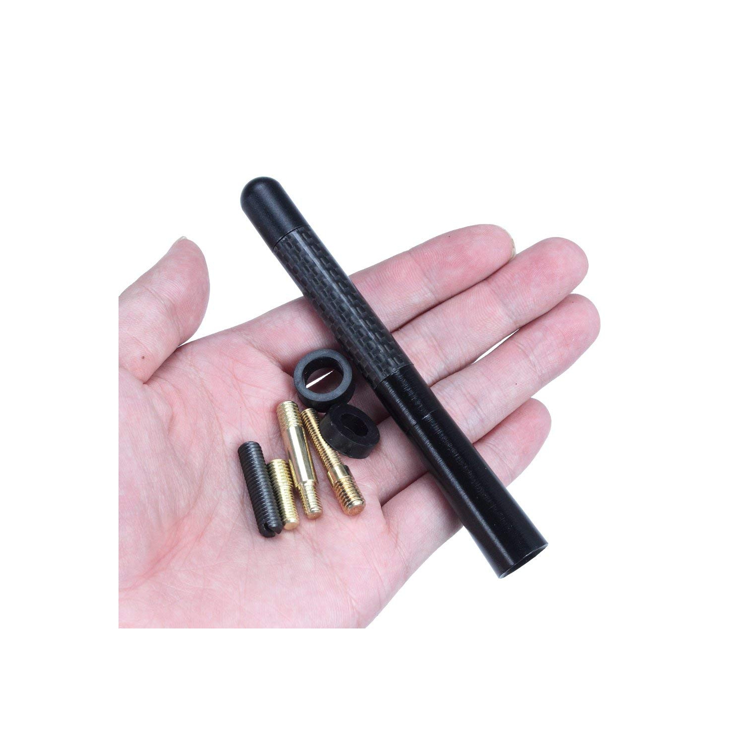 1 antenne radio AM/FM de voiture universelle noire en fibre de carbone avec vis, 4.8 po