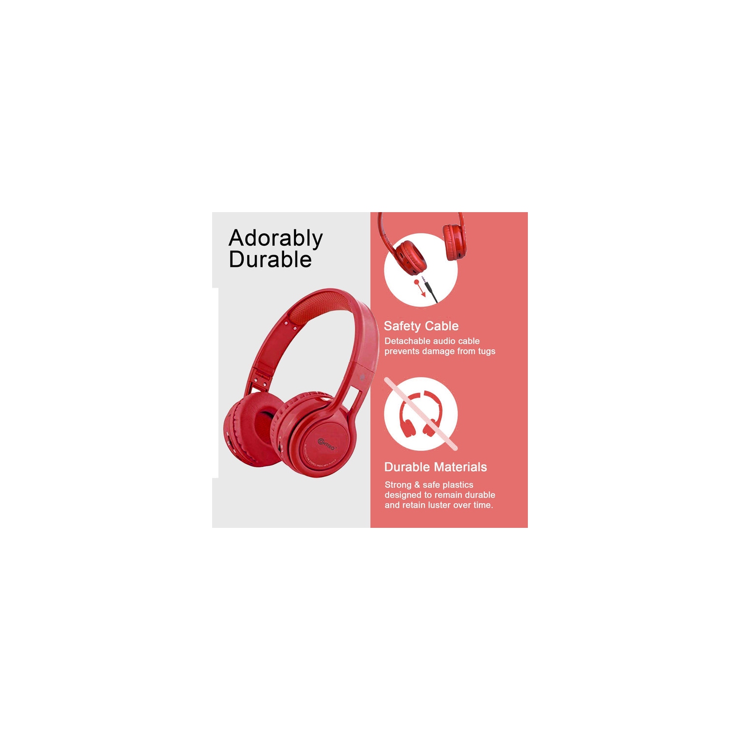 Écouteurs Bluetooth pour enfants Contixo, sans fil et avec fil, micro intégré et lecteur de musique SD, conception coussinée, iPhone, iPad, appareils