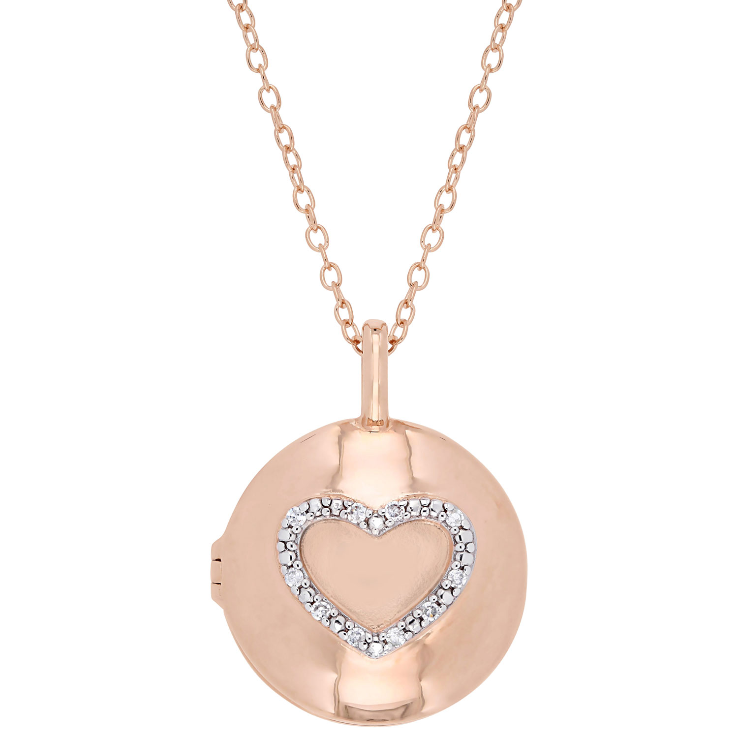 Heart Pendant in Rose Plated Silver with 0.05ctw Round Diamond on an 18" Sterling Silver Chain