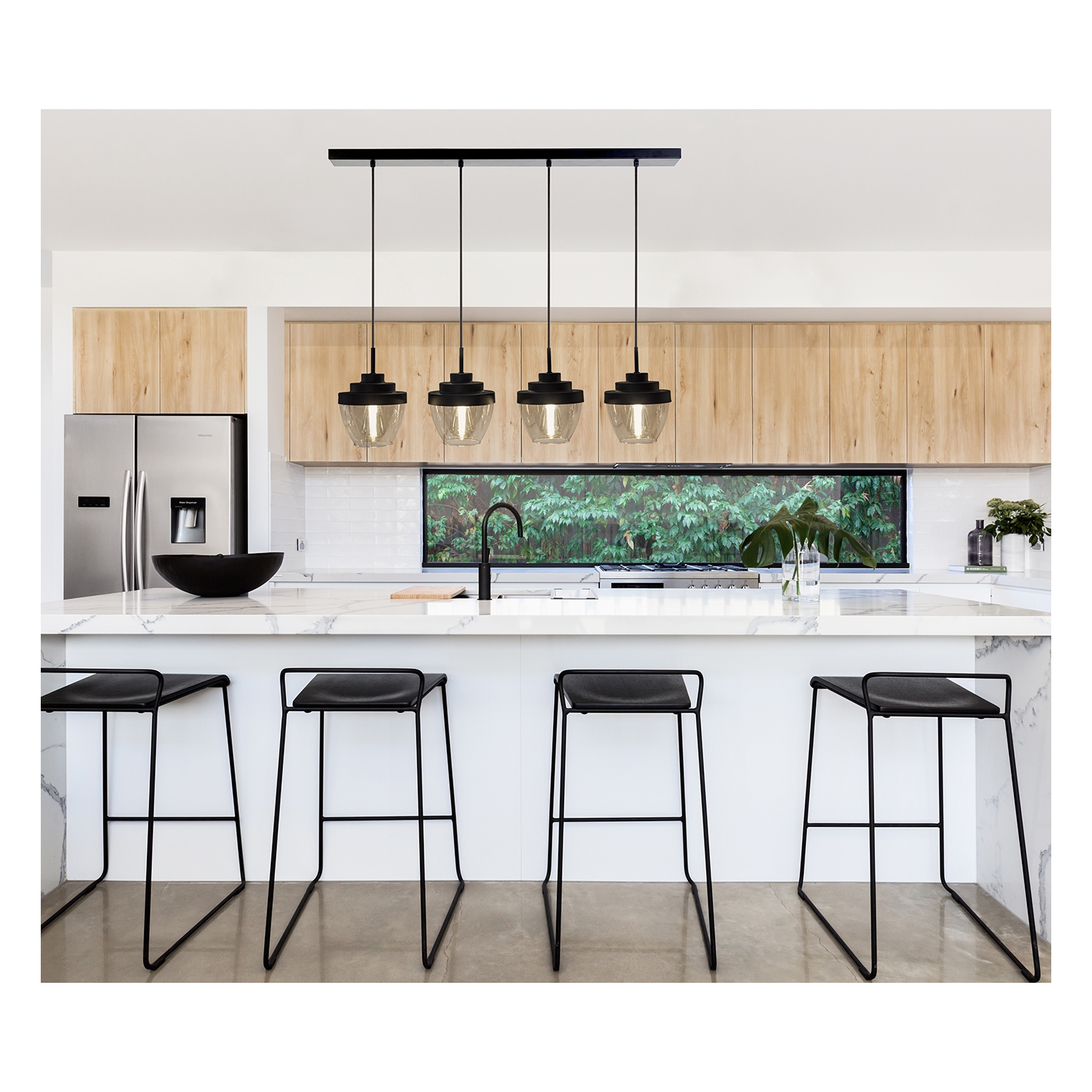 BAZZ 64 po - Luminaire suspendu quadruple 4 Ampoules