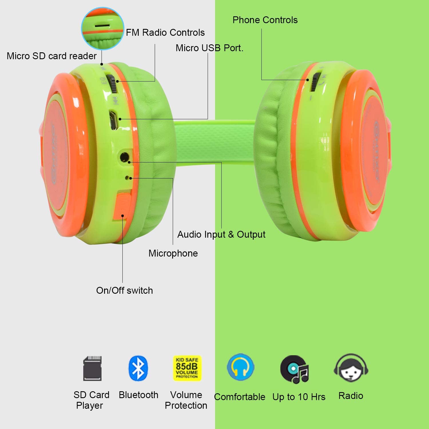 Contixo Kids Bluetooth Headphones, Wireless & Wired, Built-In Mic, Foldable, Adjustable Headband, iPhone, iPad, Android & Gaming Devices -