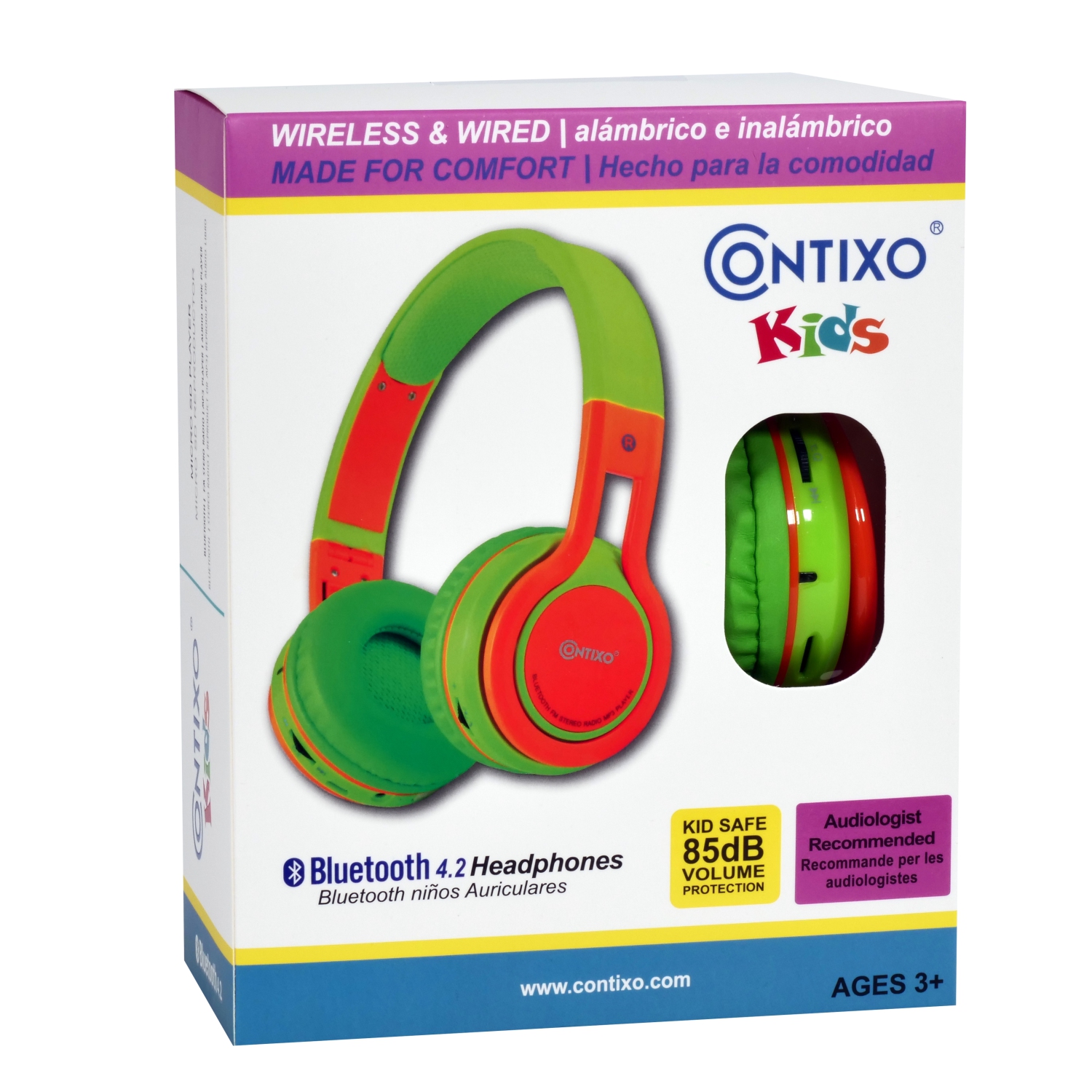 Contixo Kids Bluetooth Headphones, Wireless & Wired, Built-In Mic, Foldable, Adjustable Headband, iPhone, iPad, Android & Gaming Devices -