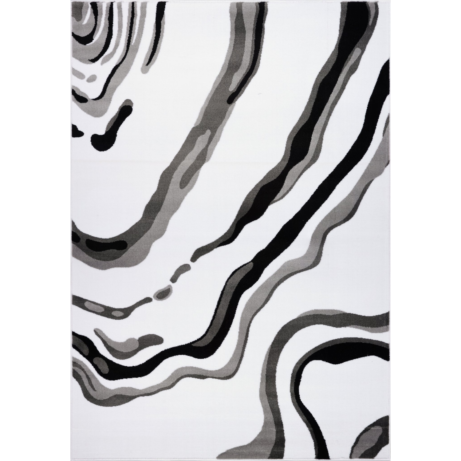 Ladole Rugs Calvin White Black Abstract Area Rug 7'10" x 10'5"