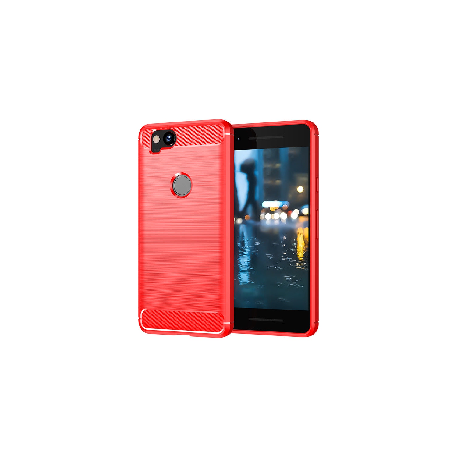 PANDACO Red Brushed Metal Case for Google Pixel 2