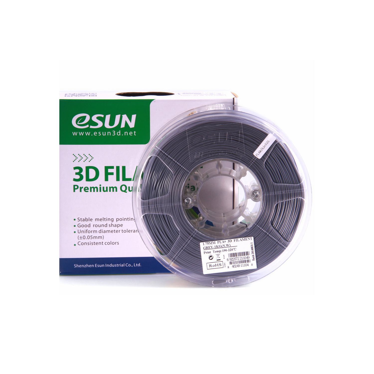 Bobine de 1 kg de filament PLA+ de 1,75 mm d’Eun - Gris