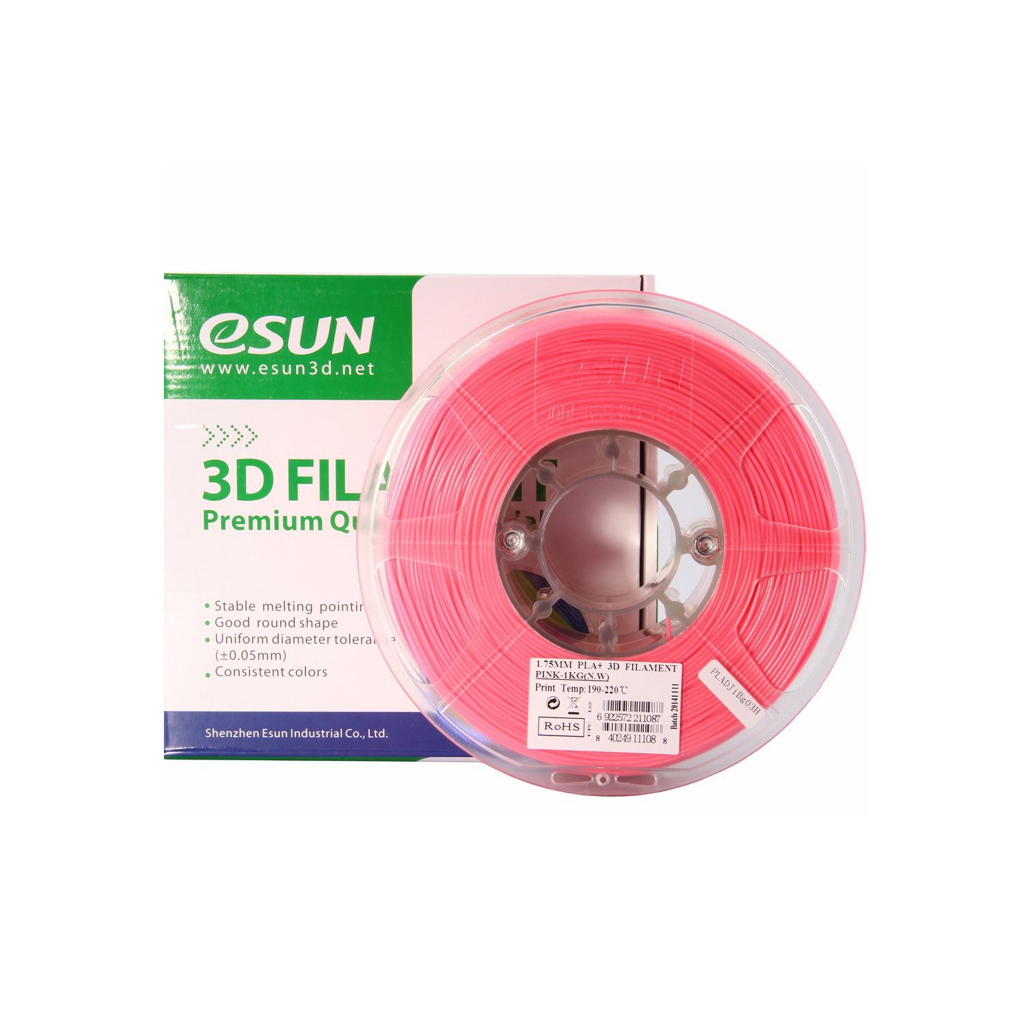 Bobine de 1 kg de filament PLA+ de 1,75 mm d’Eun - Rose