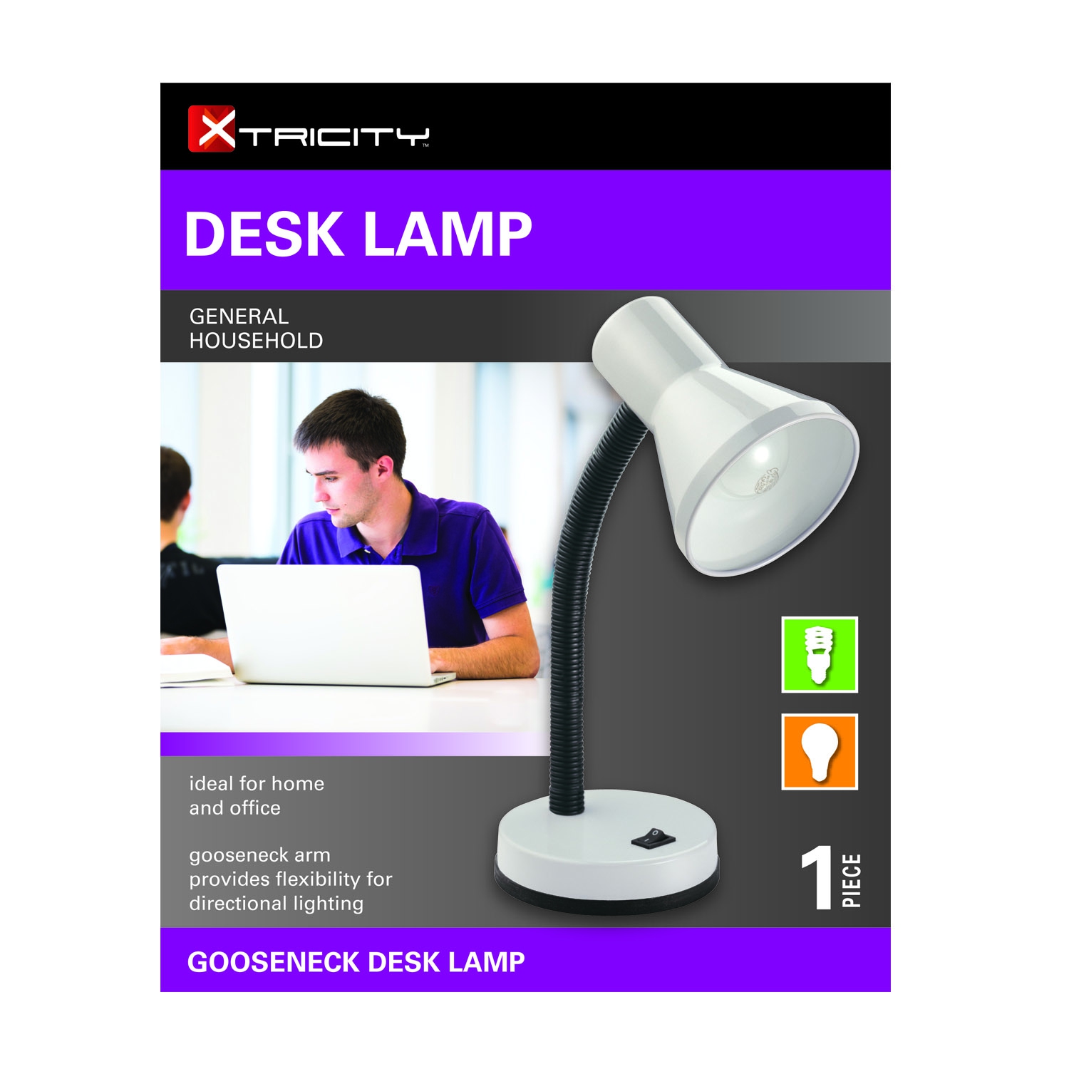 Lampe de bureau Xcentric bras à col de cygne, 60 W, blanc