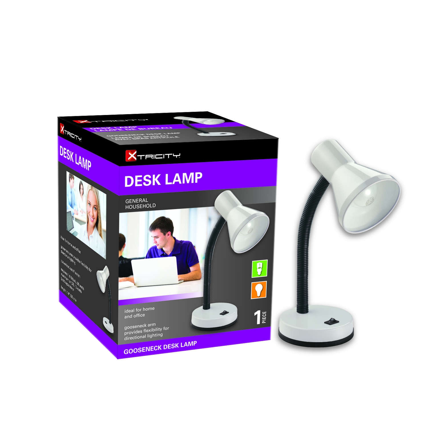 Lampe de bureau Xcentric bras à col de cygne, 60 W, blanc