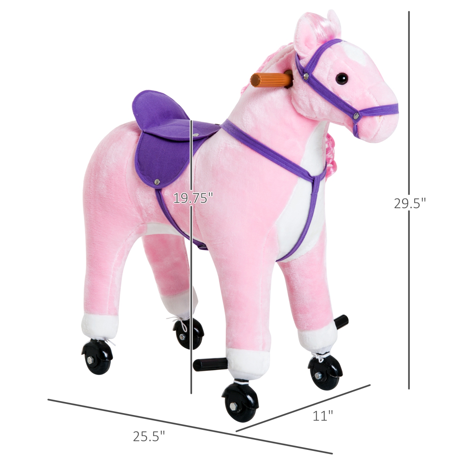 Qaba – Cheval berçant pour enfants, grand jouet porteur pour les tout-petits de 3 ans, Baby Plush Animal Rocker avec son et roue, rose