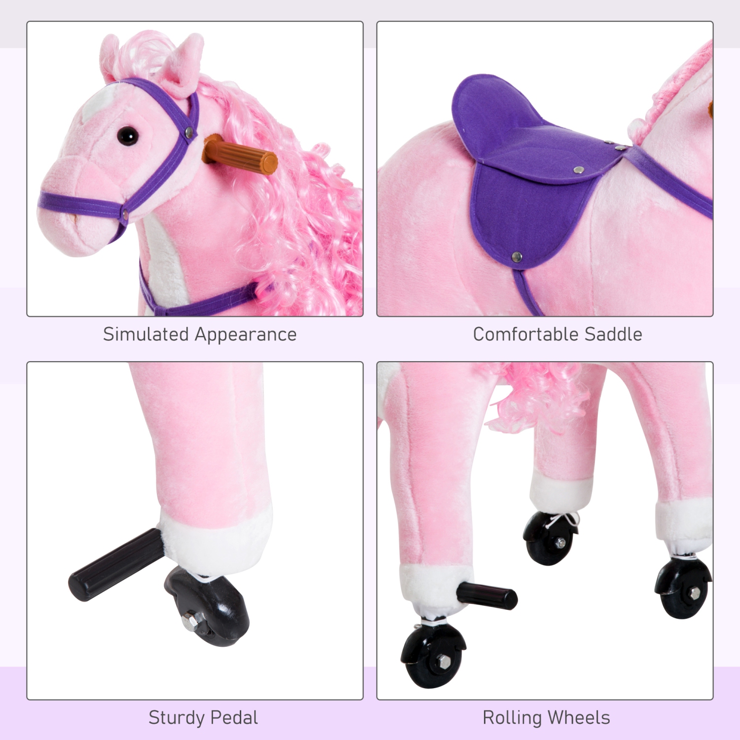 Qaba – Cheval berçant pour enfants, grand jouet porteur pour les tout-petits de 3 ans, Baby Plush Animal Rocker avec son et roue, rose