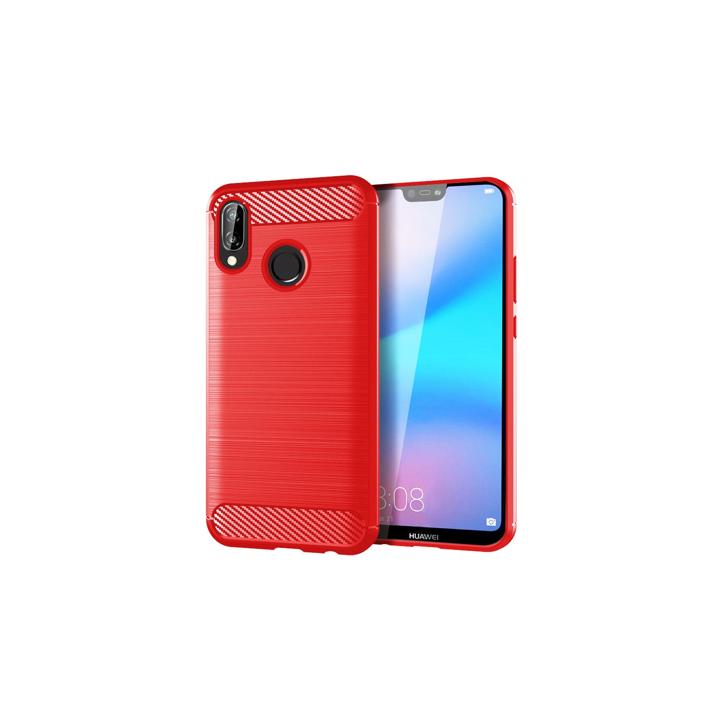 PANDACO Red Brushed Metal Case for Huawei P20 Lite