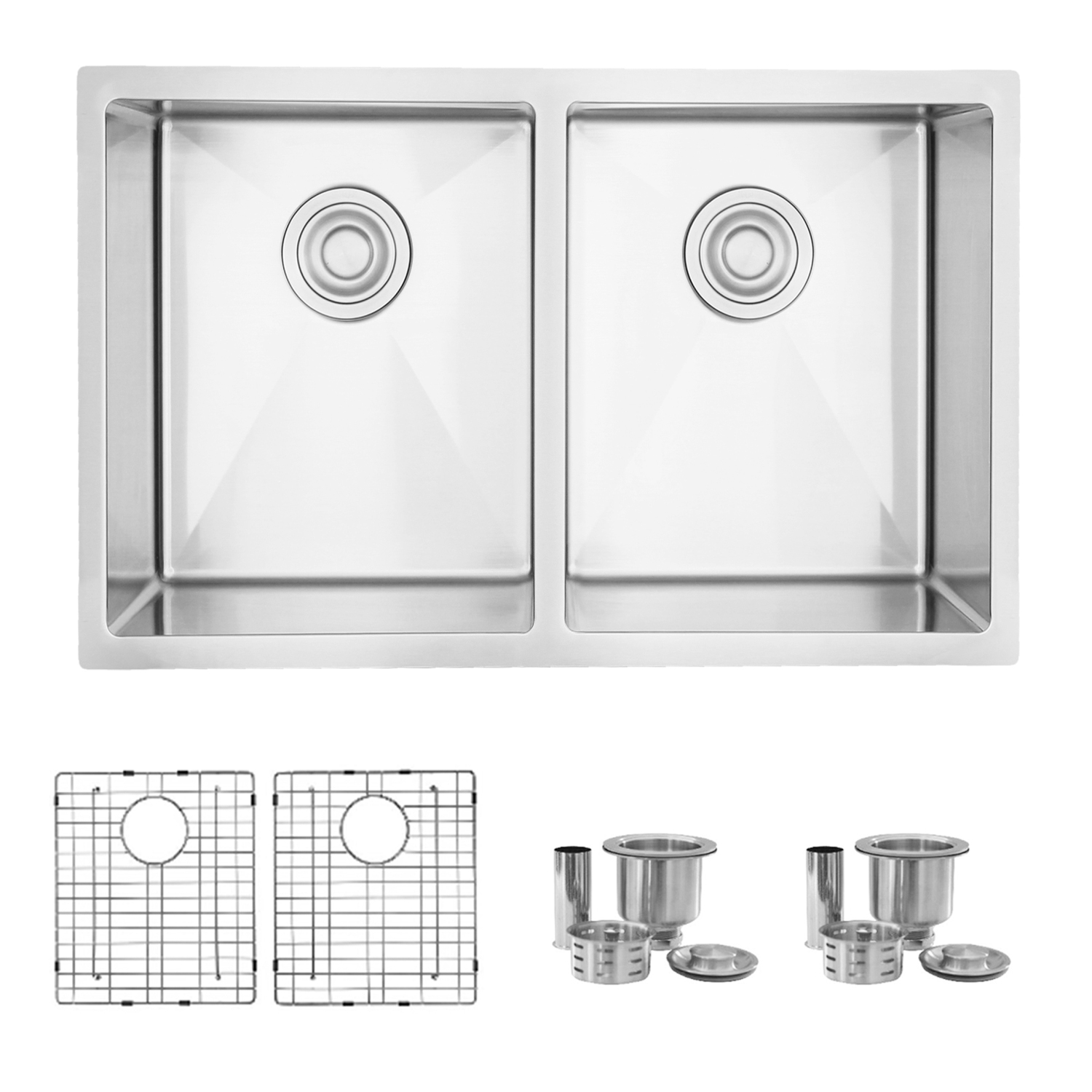 STYLISH 28 inch Dual Mount Double Bowl Kitchen Sink, 18 Gauge Stainless Steel with Grids and Basket Strainers S-300TG