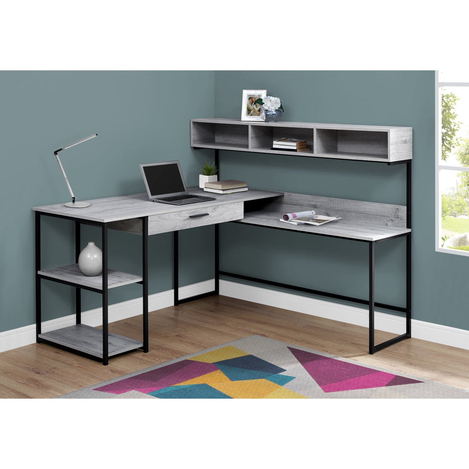 Monarch Specialties i 7160 computer desk grey and black corner