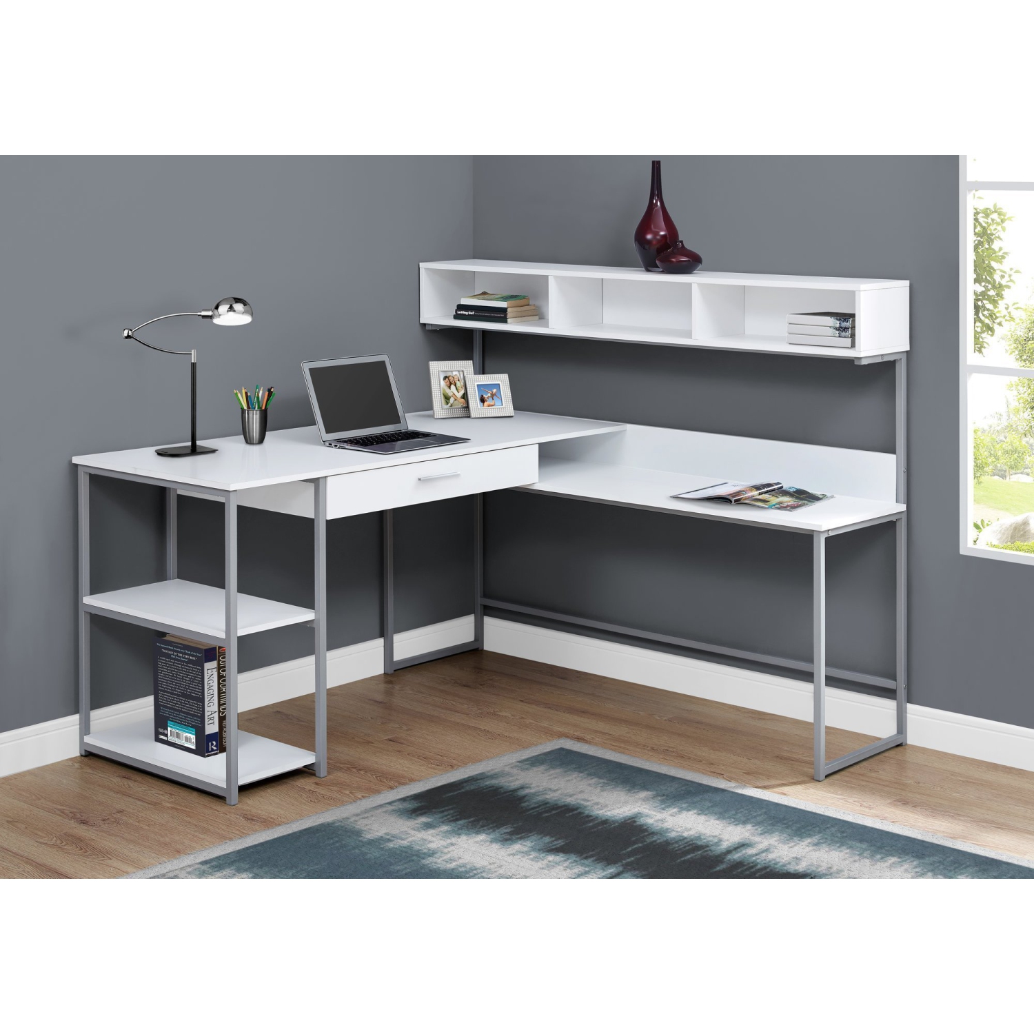 Monarch Specialties I 7162 Bureau Blanc Métal Argent en Coin