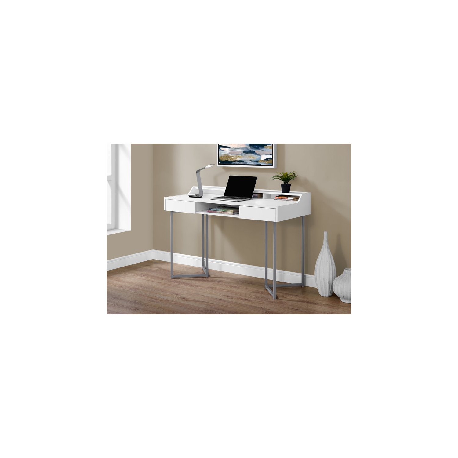 Monarch Specialties i 7361 computer desk 48"l white and silver metal