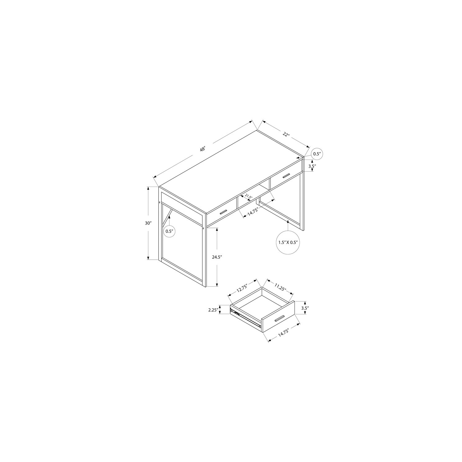 Monarch Specialties i 7366 computer desk 48"l cappuccino and silver metal