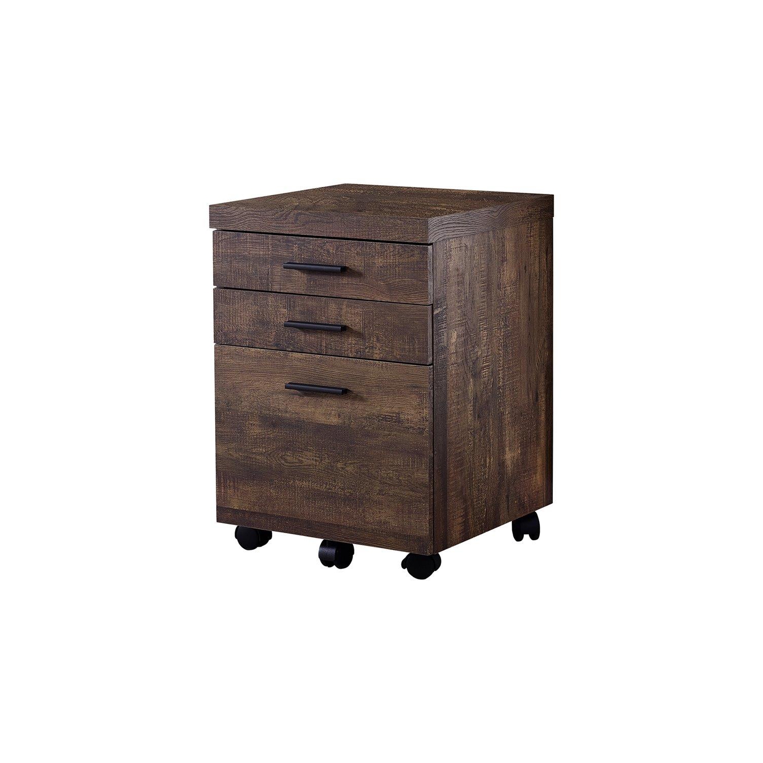Monarch Specialties i 7400 filing cabinet 3 drawer brown wood grain on castors