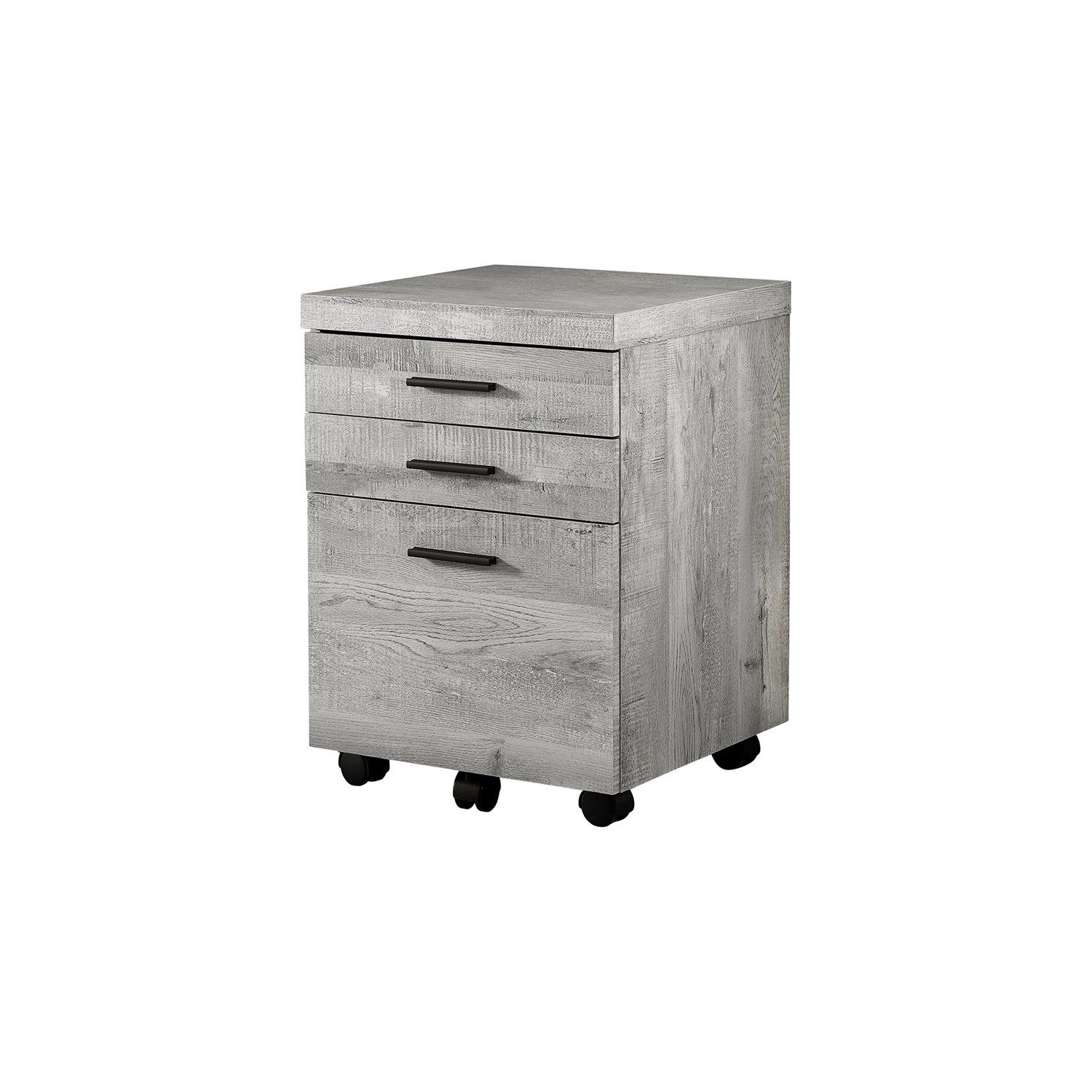 Monarch Specialties i 7401 filing cabinet 3 drawer grey wood grain on castors