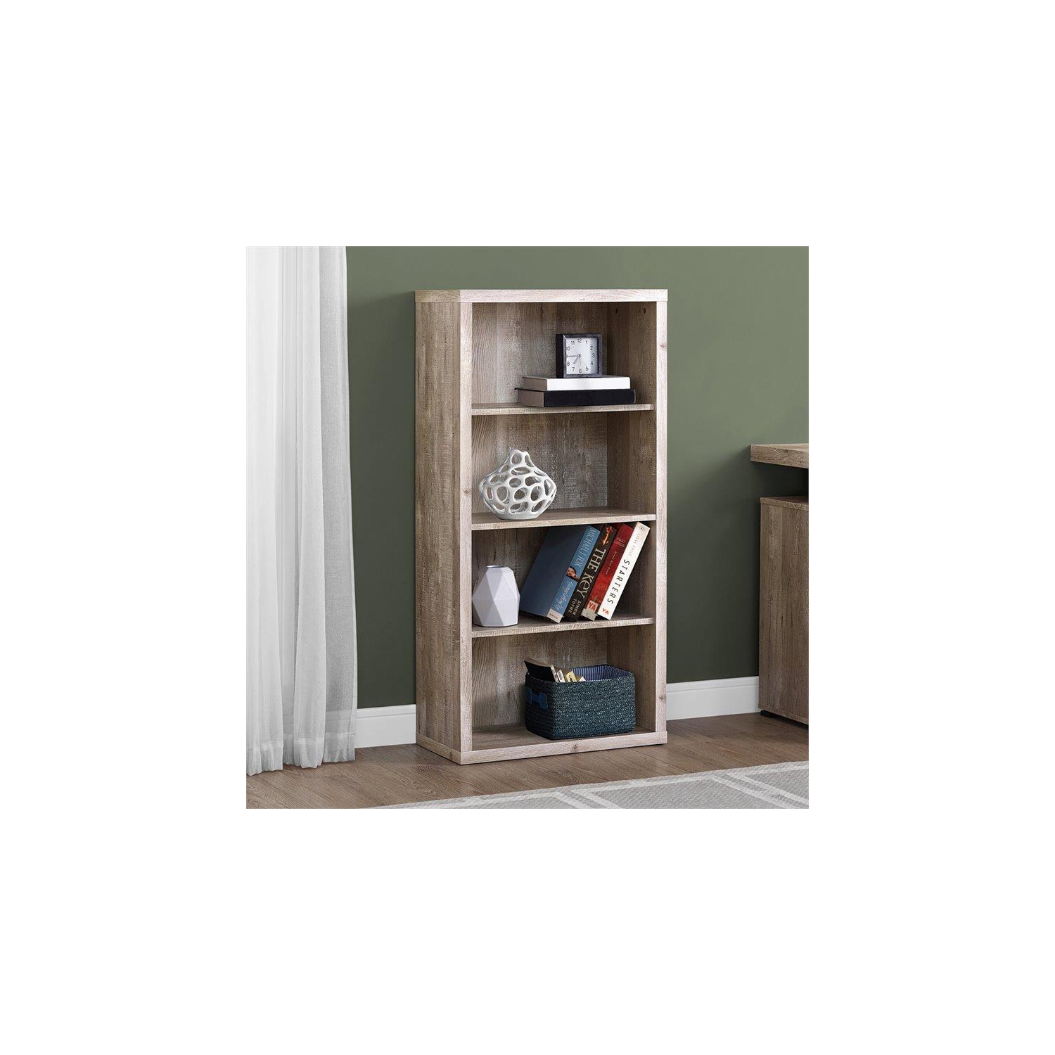 Monarch Specialties i 7406 bookcase 48"h taupe wood grain adjustable shelves