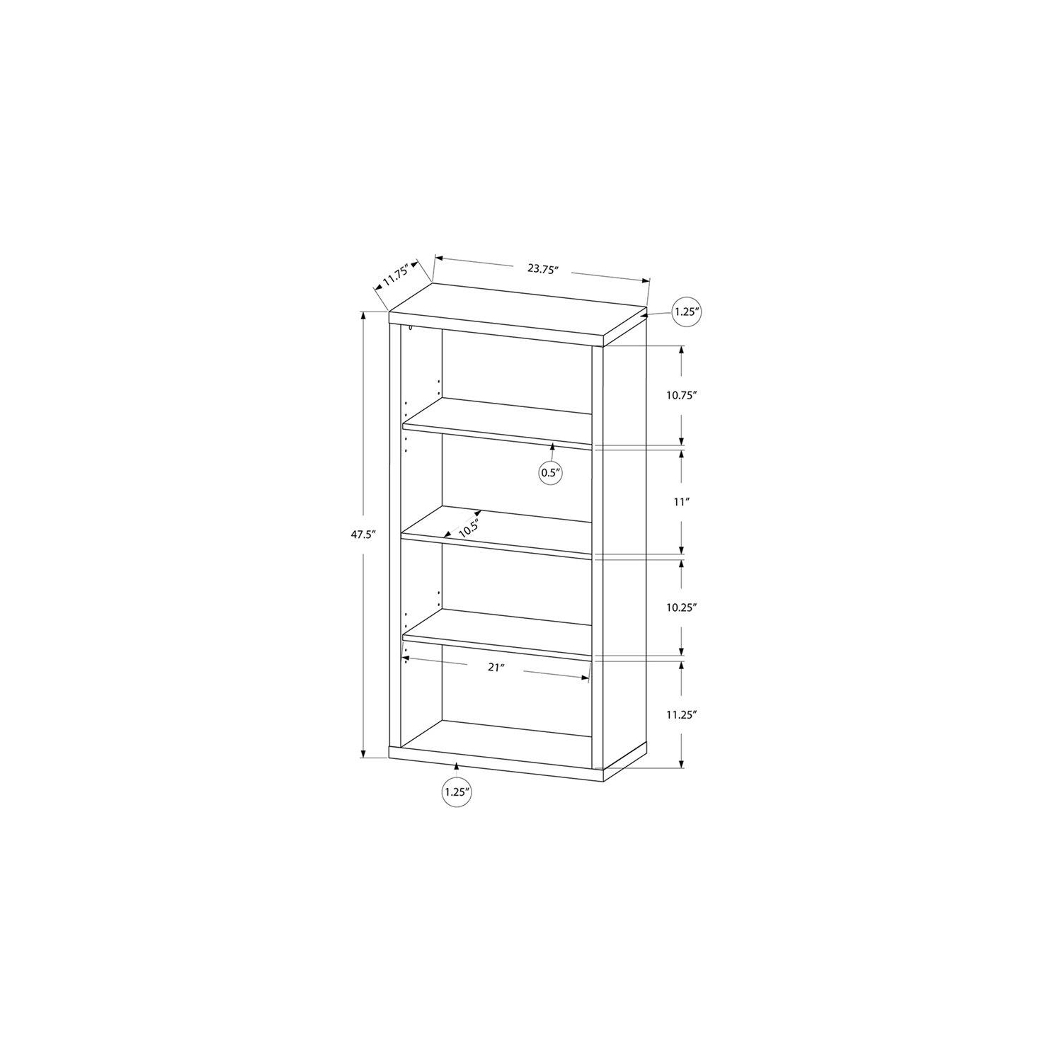 Monarch Specialties i 7406 bookcase 48"h taupe wood grain adjustable shelves