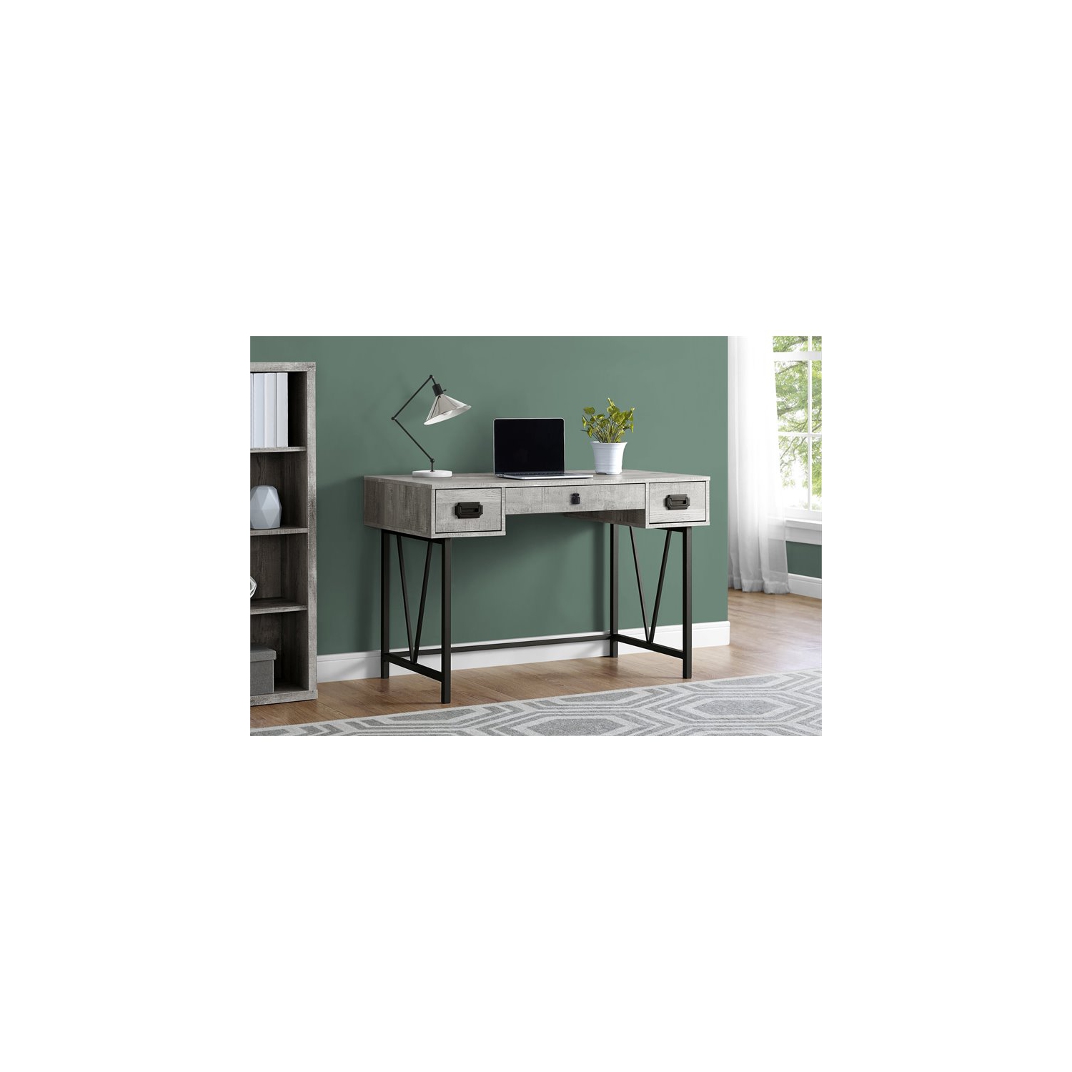 Monarch Specialties i 7413 computer desk 48"l grey wood grain and black metal