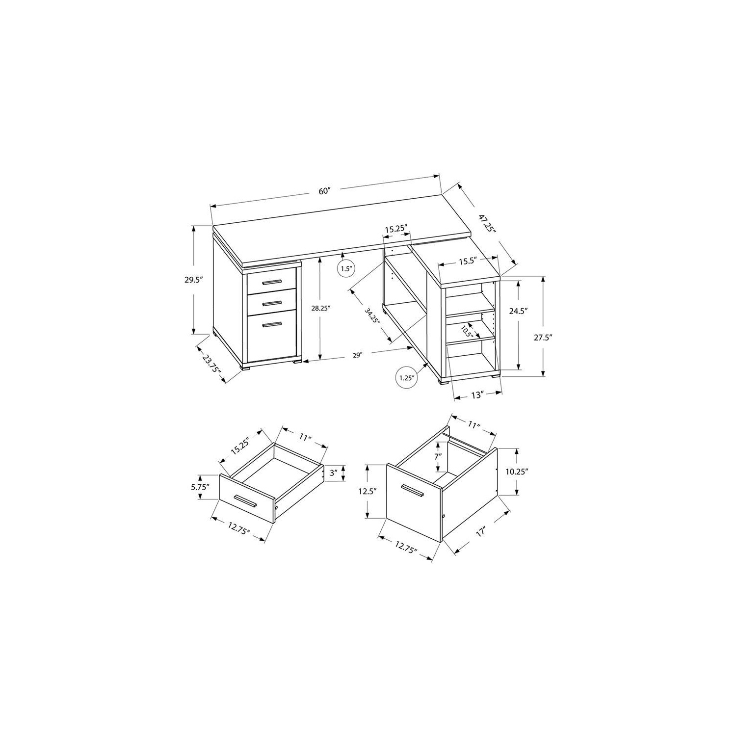 Monarch Specialties i 7421 computer desk grey wood grain l and r facing corner