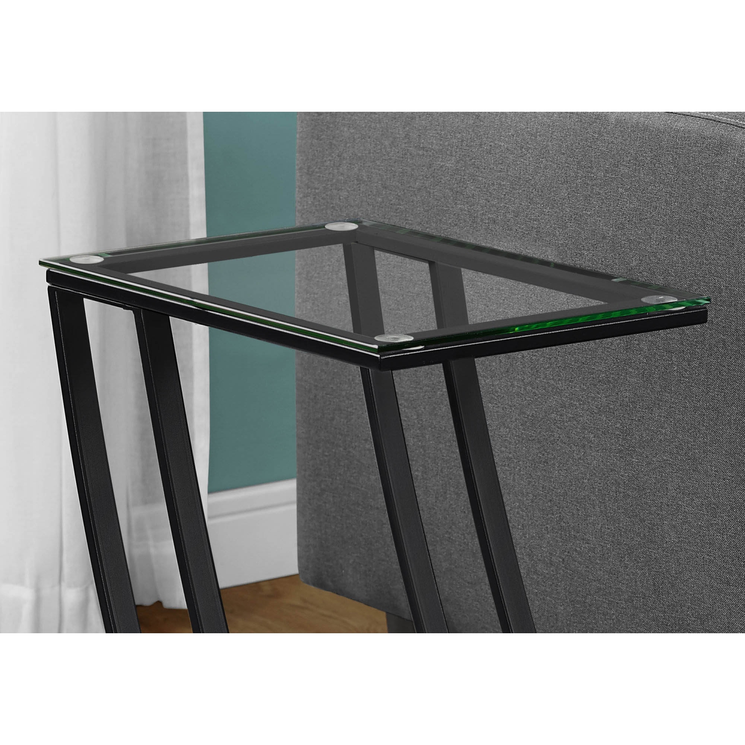 Monarch Specialties i 3089 accent table black metal with tempered glass