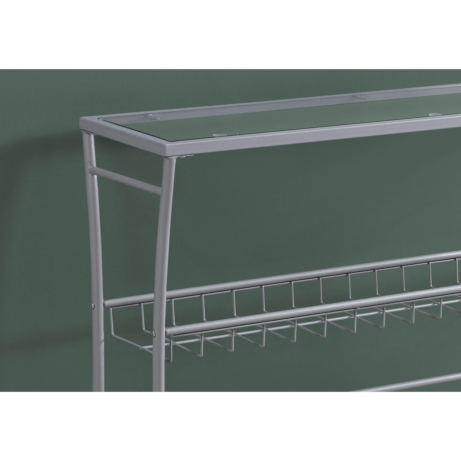 Monarch Specialties i 2128 accent table 42"l silver and tempered glass hall console