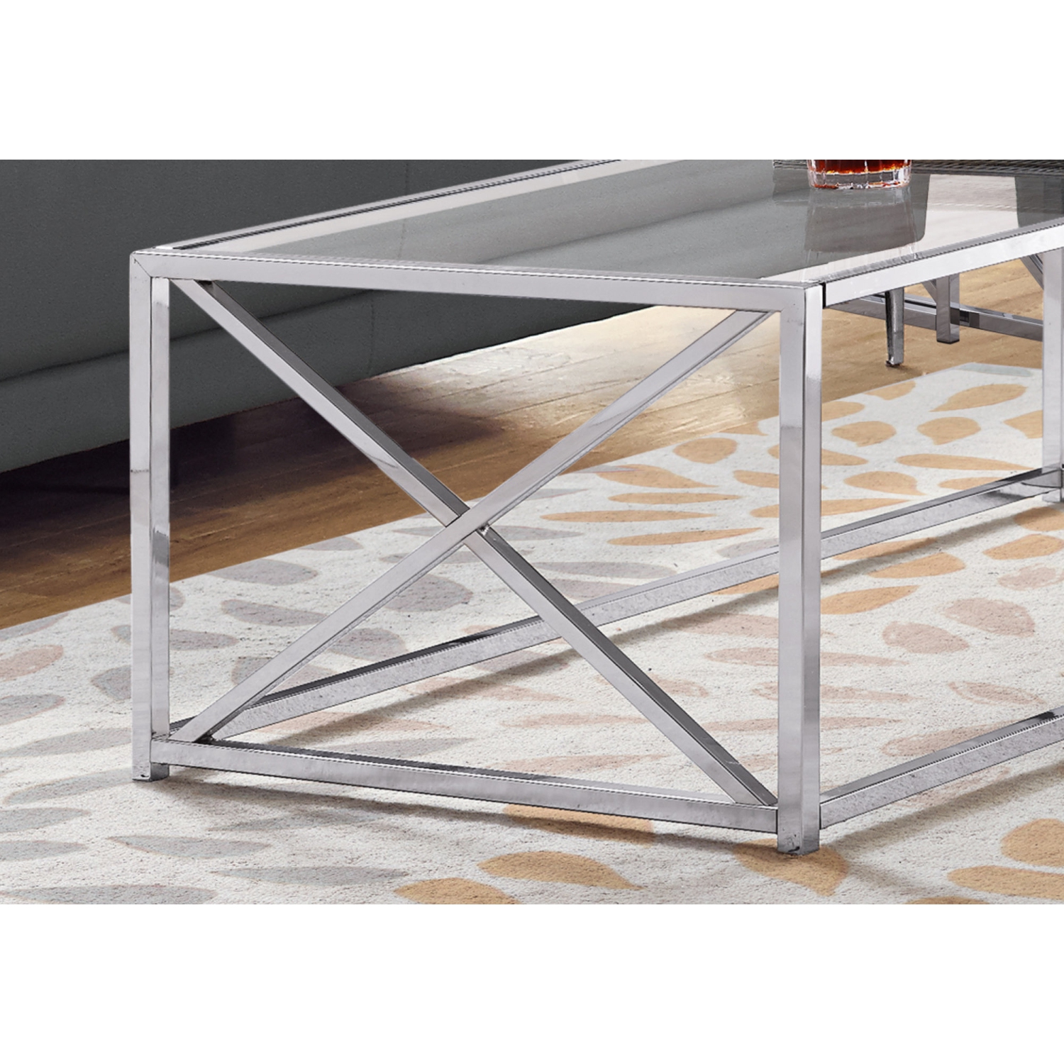 Monarch Specialties i 3440 coffee table 44"l chrome metal with tempered glass