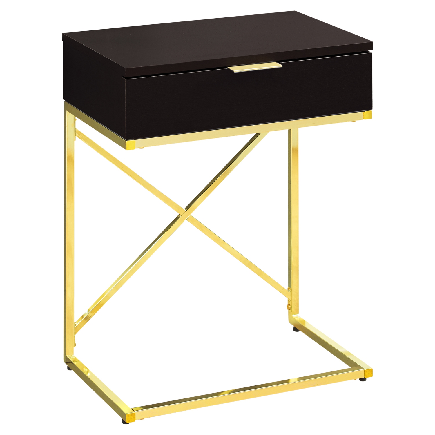 Monarch Specialties i 3476 accent table 24"h cappuccino and gold metal