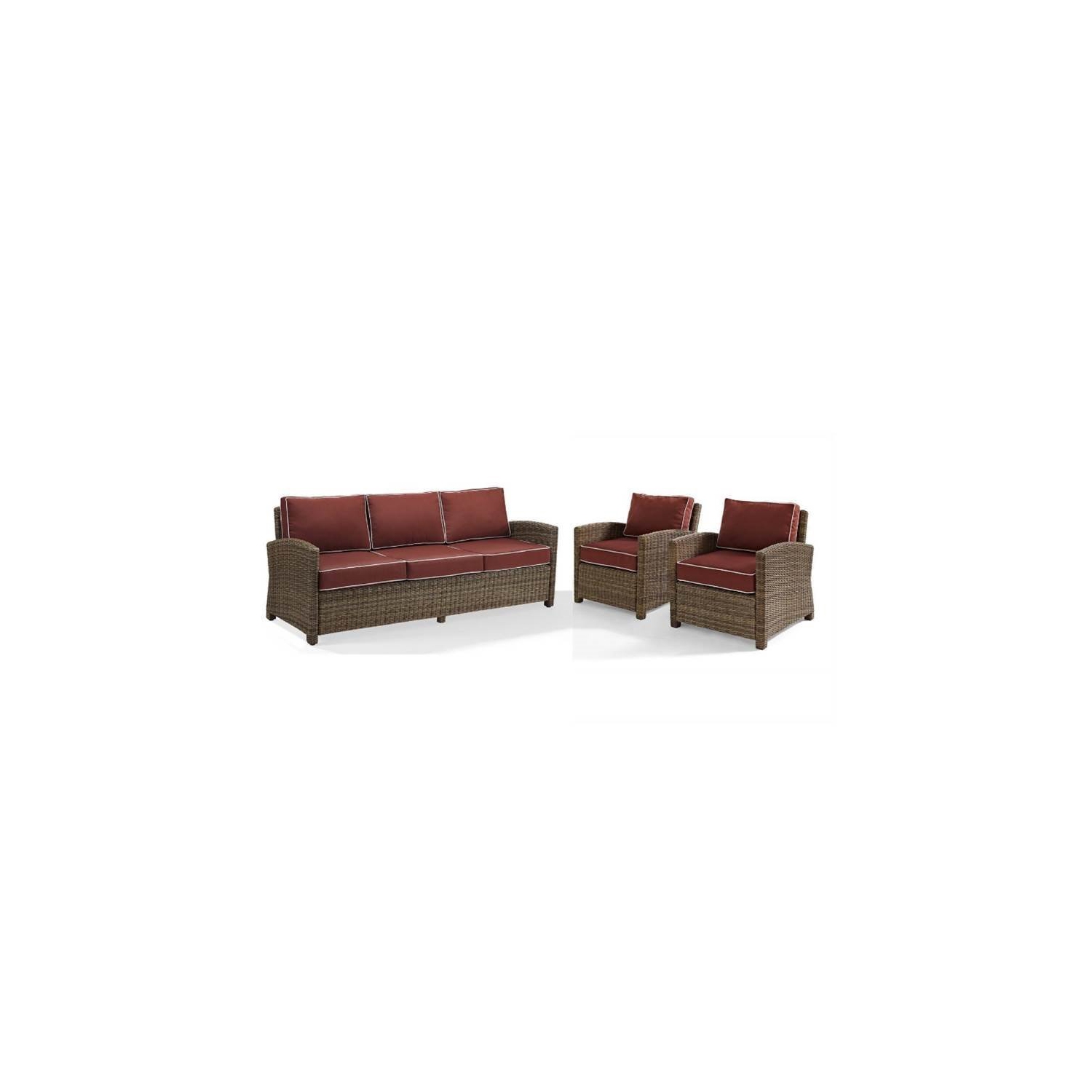 3 Piece Patio Wicker Sofa Set with Sofa and Set of 2 Chairs in Sangria