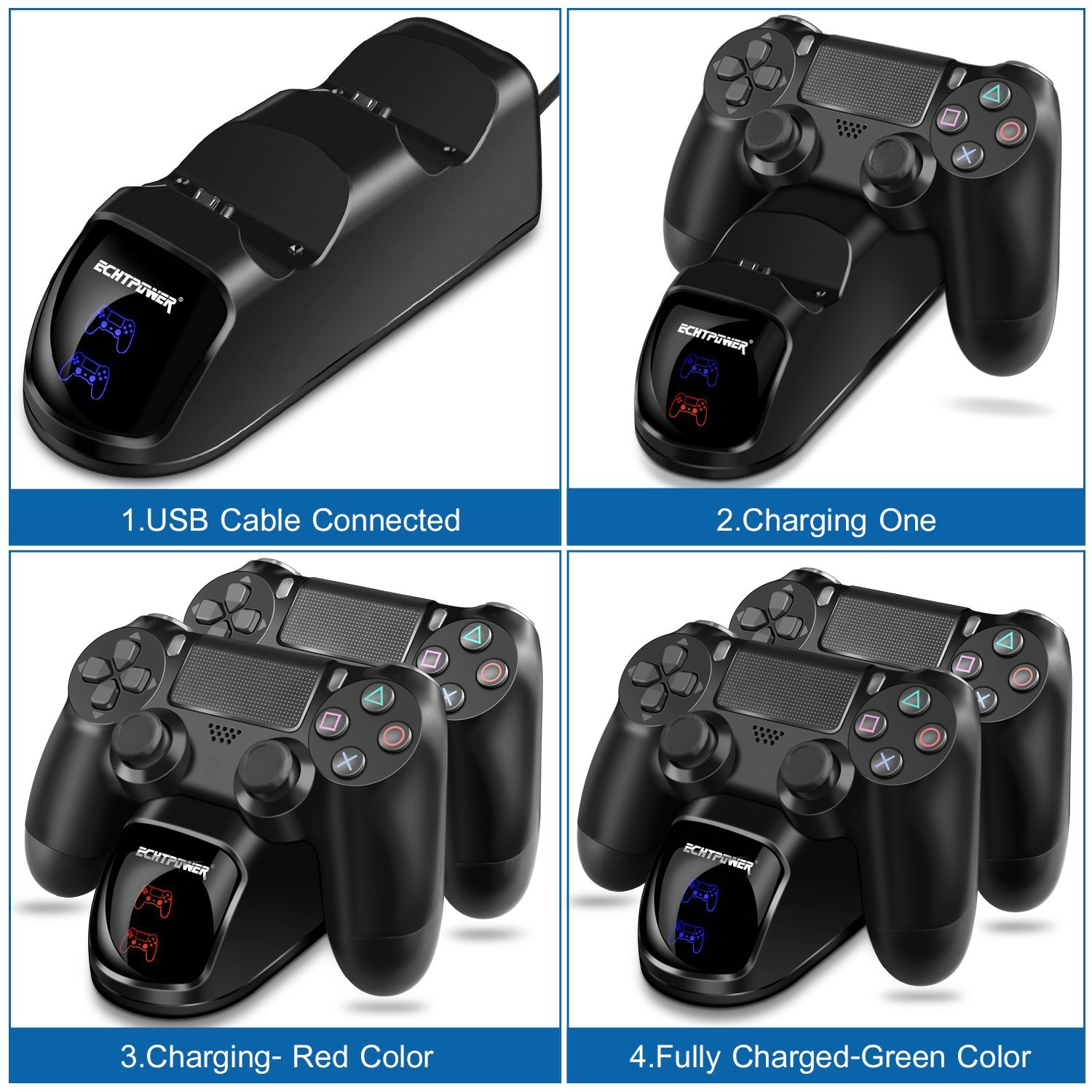 PS4 Charging Dock, Dual Charger with Charging Status Display Screen for PS4 Pro Dualshock 4 Wireless Controller