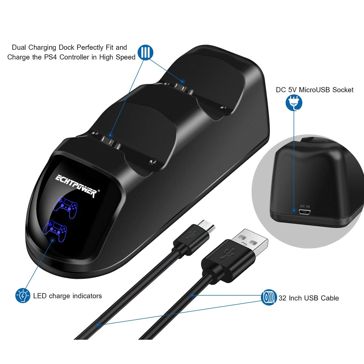 PS4 Charging Dock, Dual Charger with Charging Status Display Screen for PS4 Pro Dualshock 4 Wireless Controller