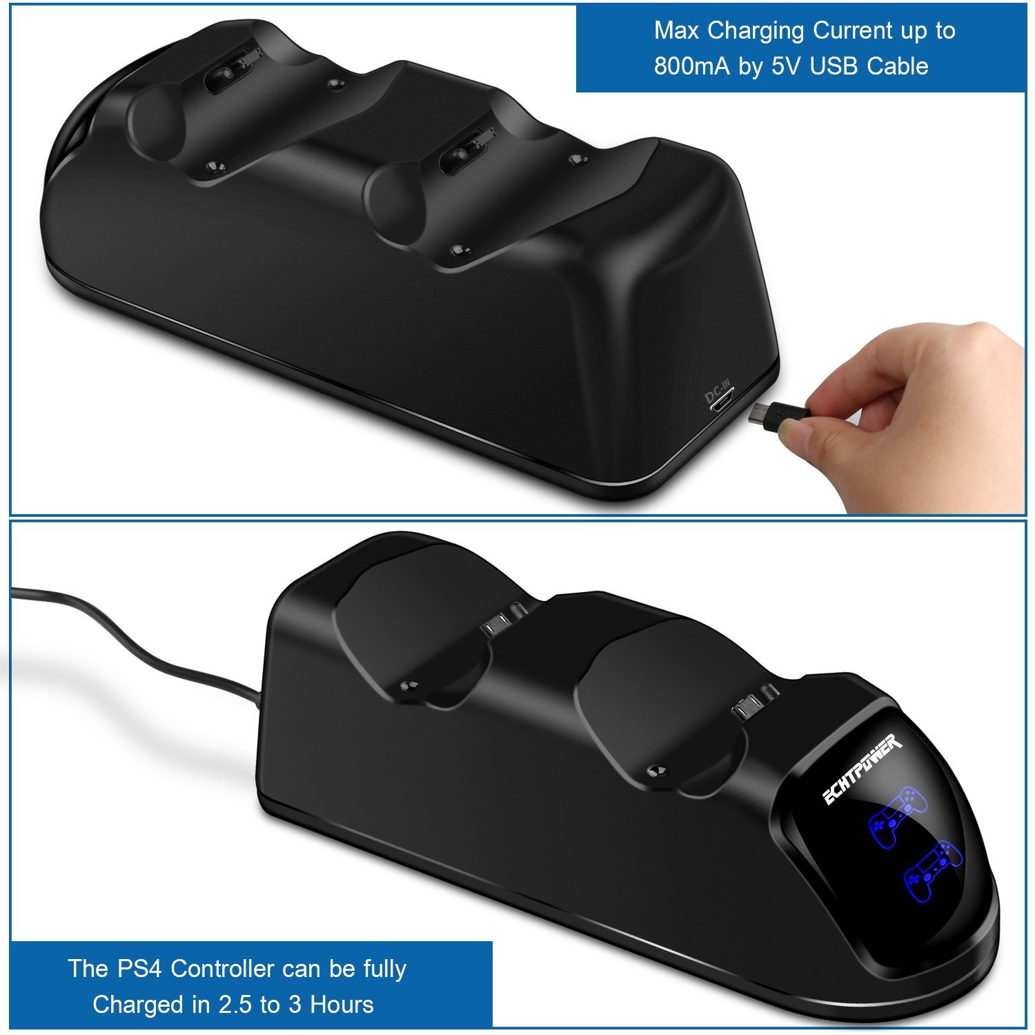 PS4 Charging Dock, Dual Charger with Charging Status Display Screen for PS4 Pro Dualshock 4 Wireless Controller